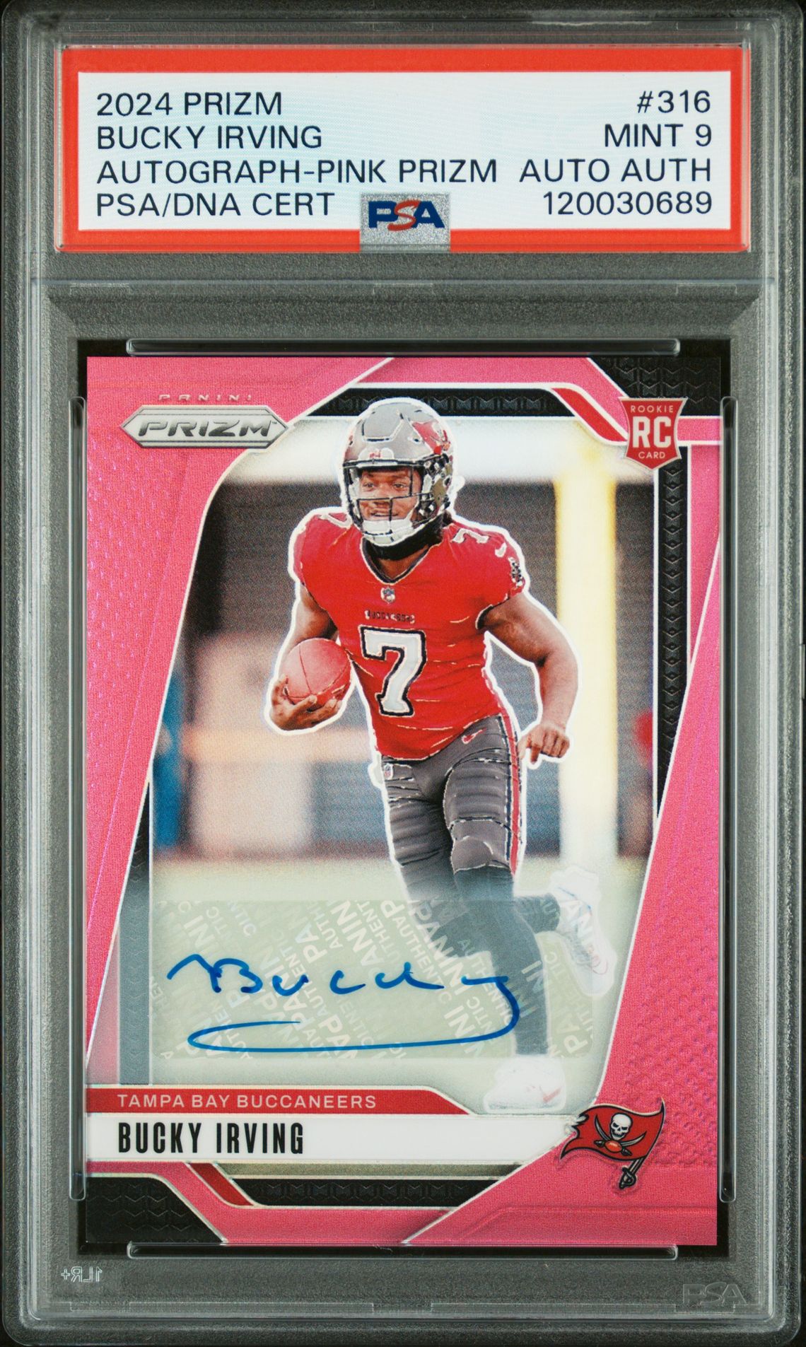 2024 Panini Prizm AUTOGRAPH-PINK PRIZMCertificationPrimary Signer (1 Signer)BUCKY IRVING #316 Bucky Irving front