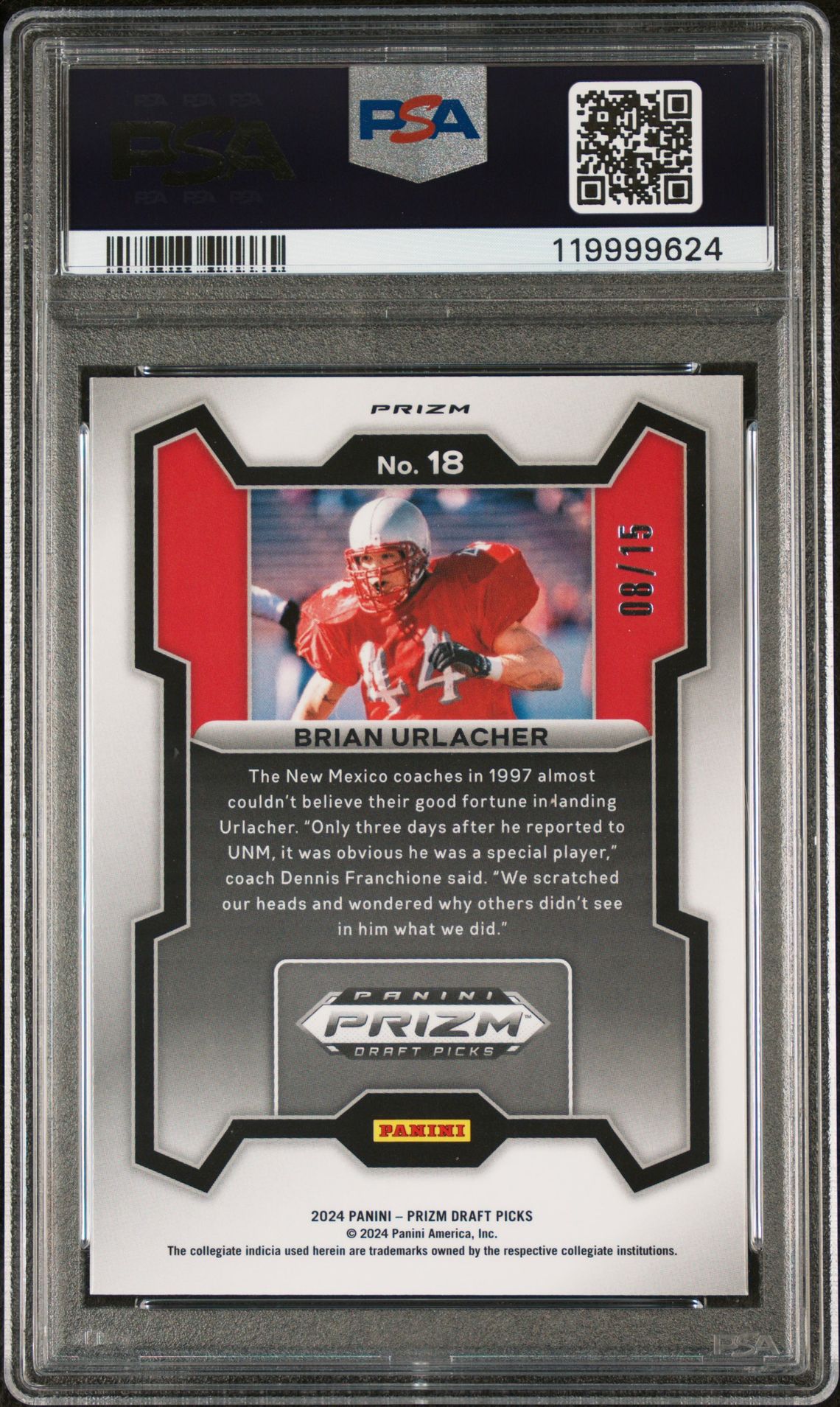 2024 Panini Prizm Draft Picks Brian Urlacher #18 (Gold Shimmer) Gem Mt 10 back