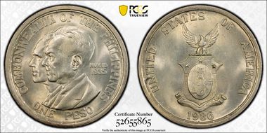 1936-M Peso Murphy-Quezon MS65