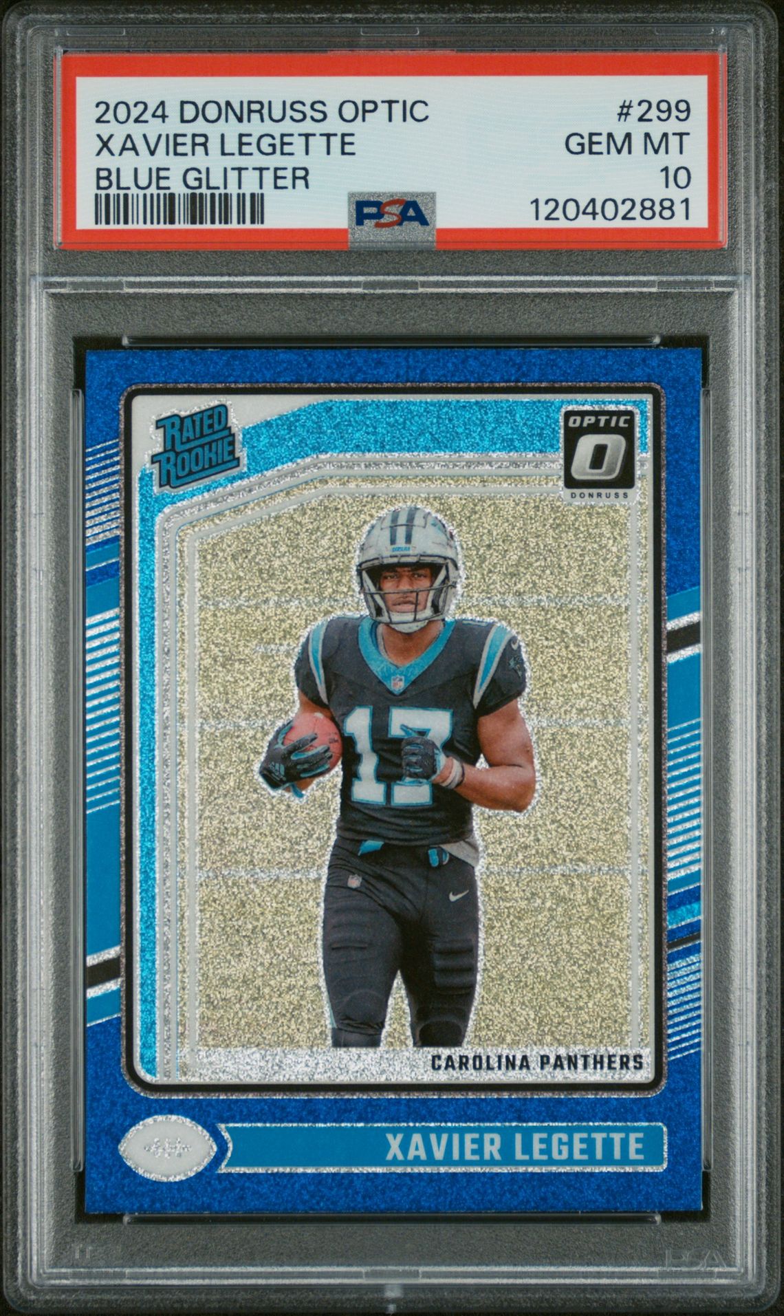 2024 Panini Donruss Optic Xavier Legette #299 (Blue Glitter) Gem Mt 10 front