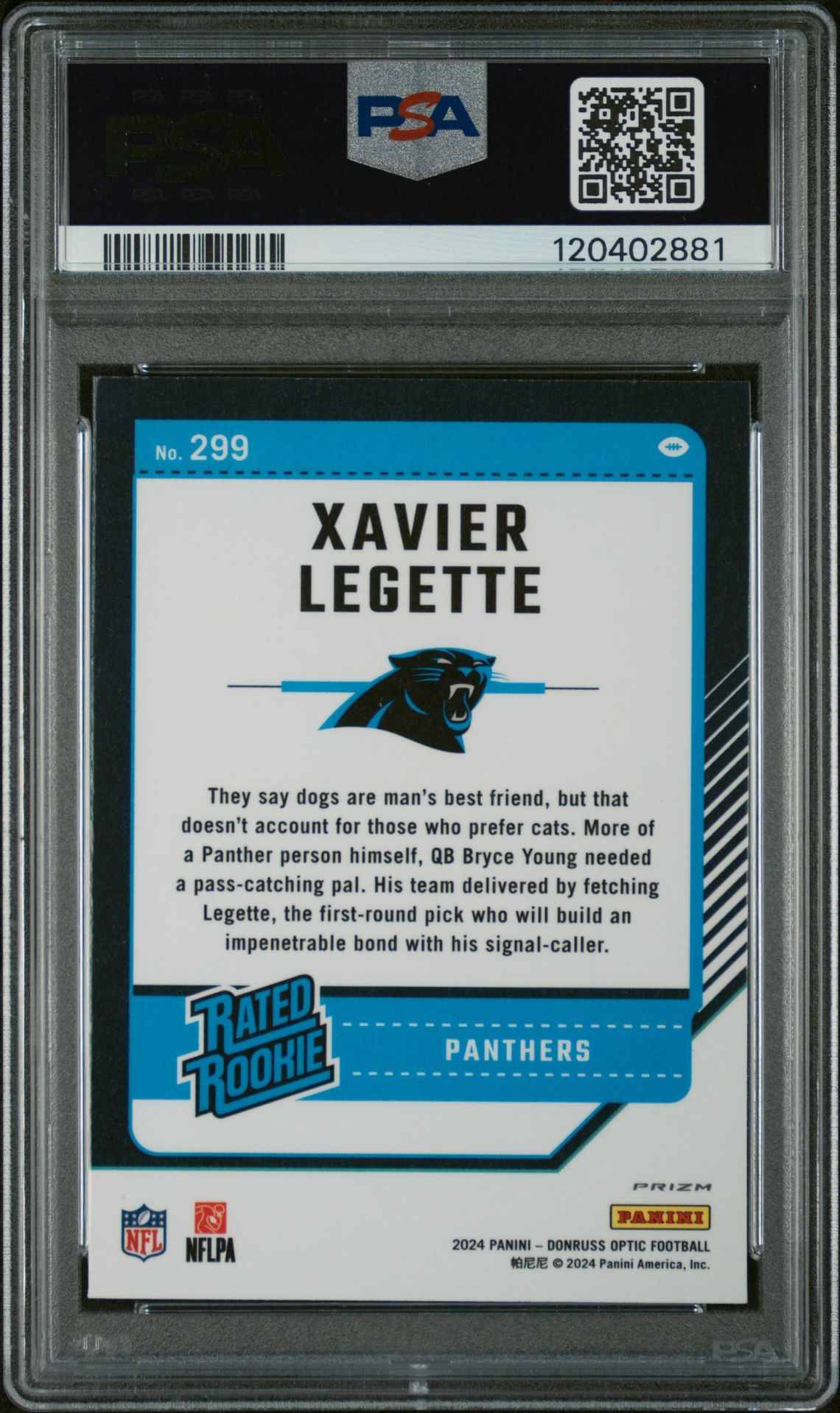 2024 Panini Donruss Optic Xavier Legette #299 (Blue Glitter) Gem Mt 10 back