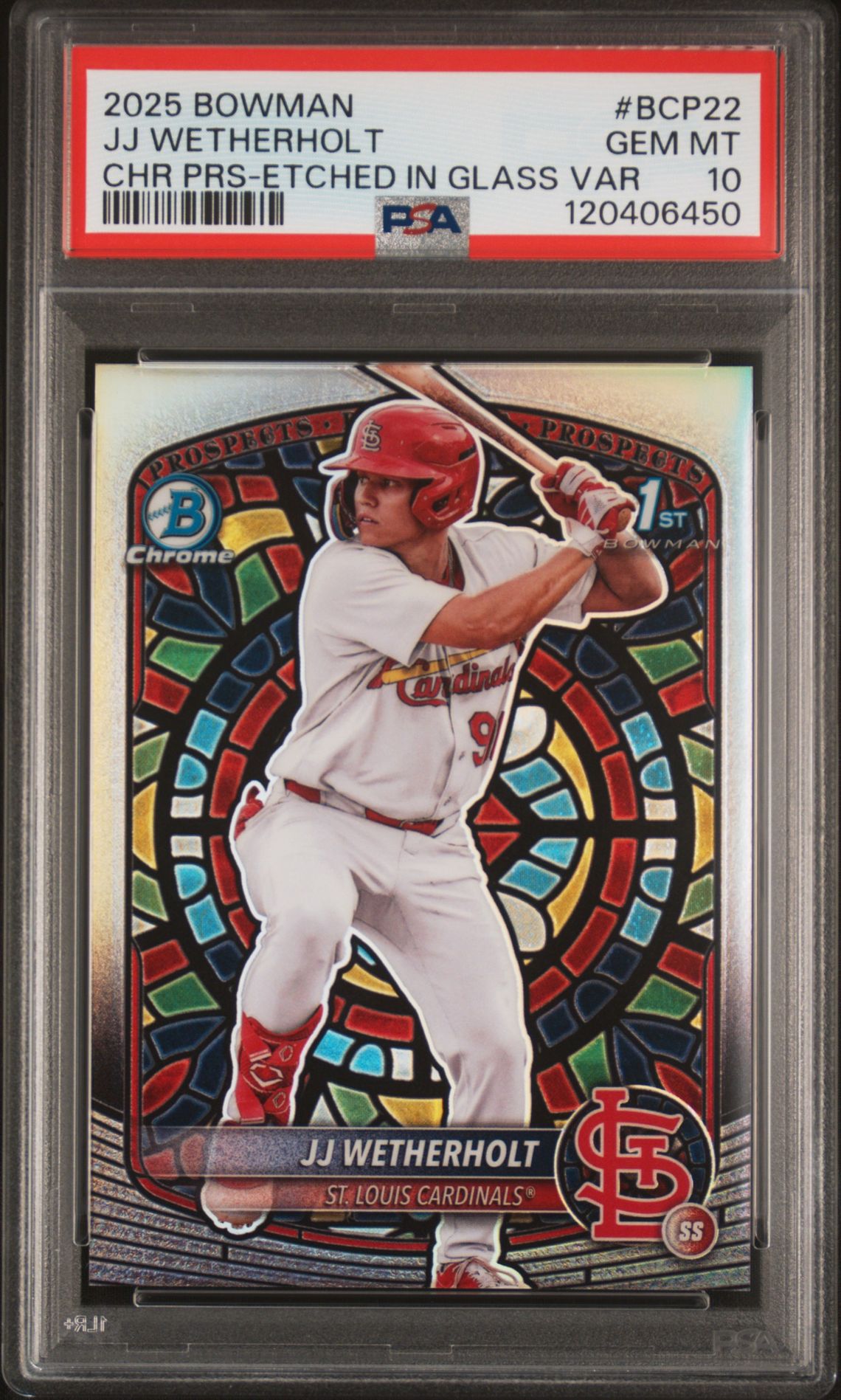 2025 Bowman BOWMAN CHROME PROSPECTS CHR PRS-ETCHED IN GLASS VAR #BCP22 Jj Wetherholt front