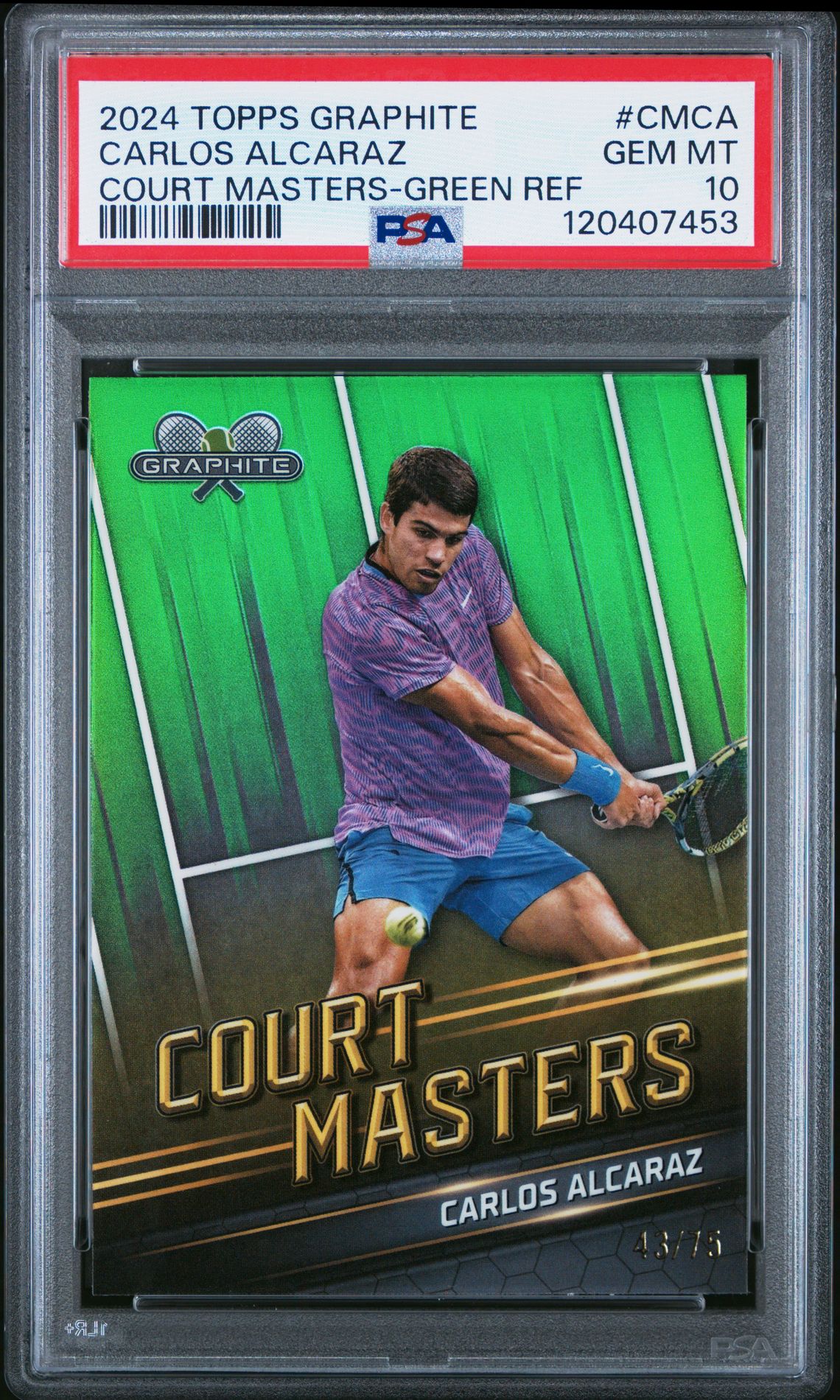 2024 Topps Graphite Tennis Court Masters Carlos Alcaraz #Cmca (Court Masters-Green Ref) Gem Mt 10 front