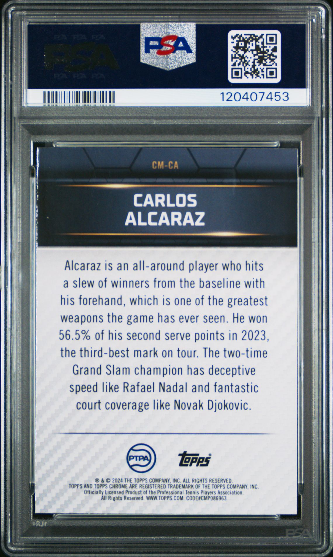 2024 Topps Graphite Tennis Court Masters Carlos Alcaraz #Cmca (Court Masters-Green Ref) Gem Mt 10 back