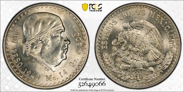 1947-Mo Peso KM-456  Ag MS64