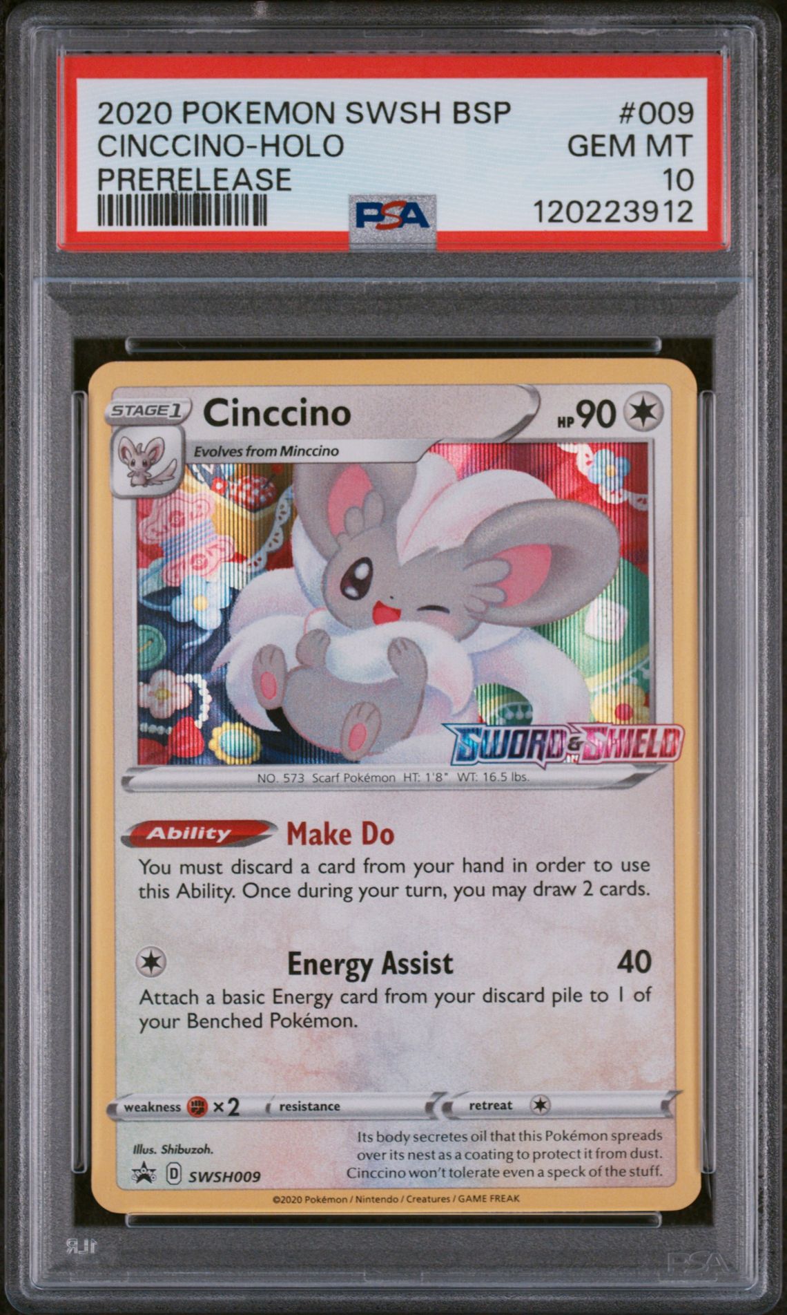 2020 Pokemon POKEMON SWSH BLACK STAR PROMO PRERELEASE #009 Cinccino-Holo front