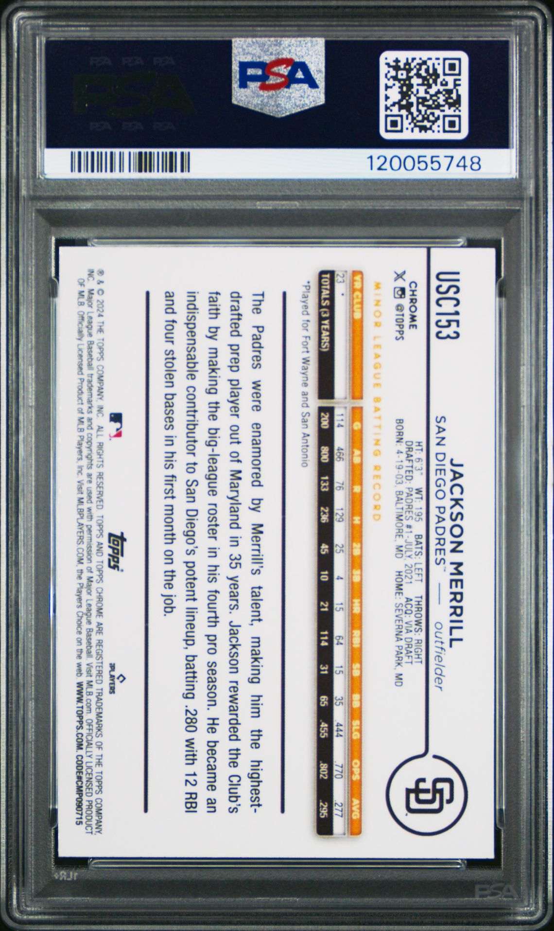 2024 Topps Chrome Update Jackson Merrill #Usc153 (X-Fractor) Nm-Mt 8 back
