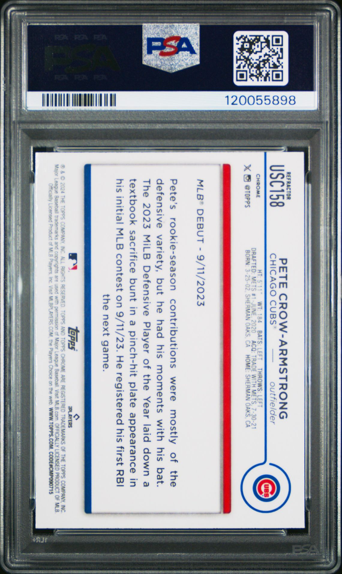 2024 Topps Chrome Update Pete Crow-Armstrong #Usc158 (Refractor) Mint 9 back