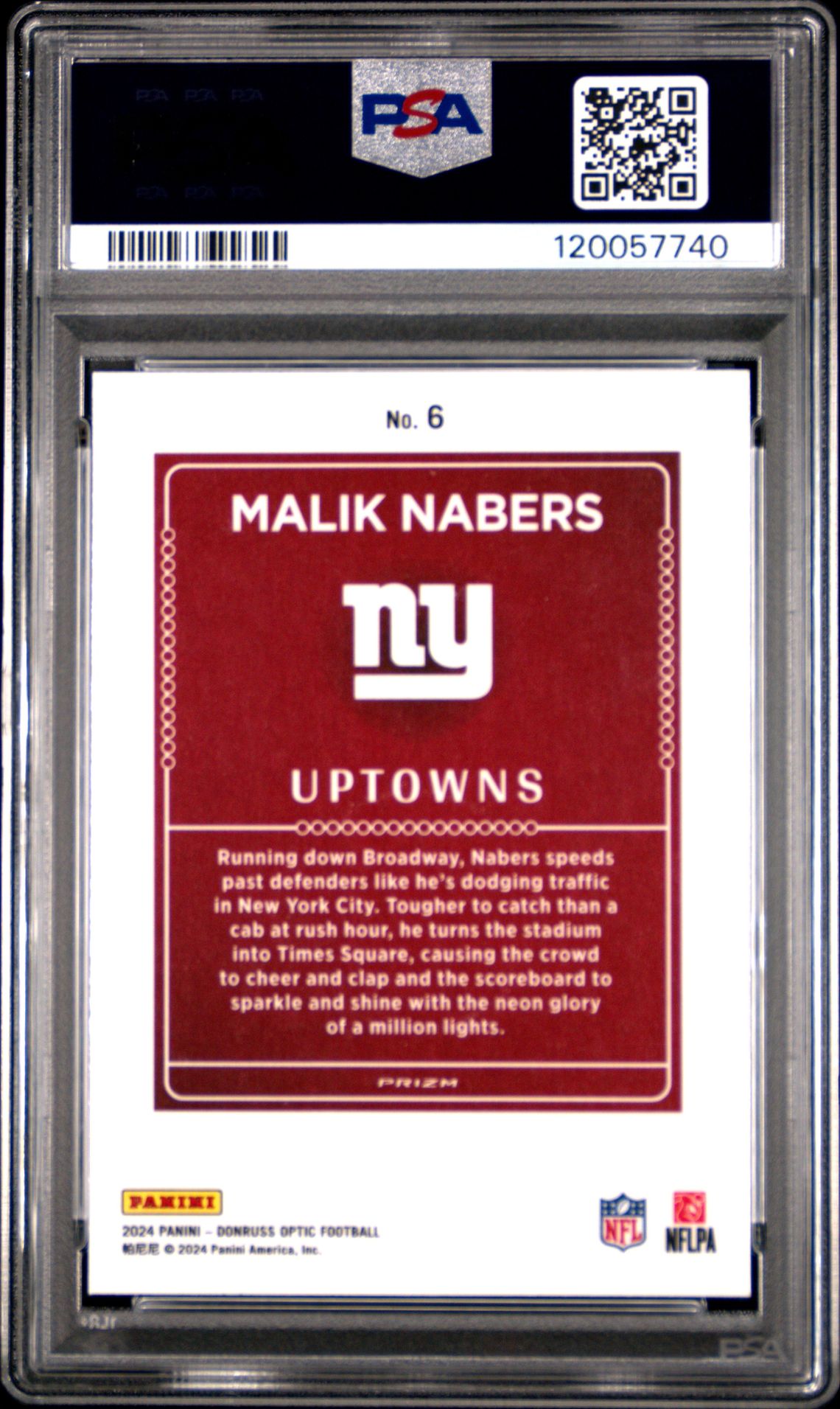 2024 Panini Donruss Optic Uptowns Malik Nabers #6 Gem Mt 10 back