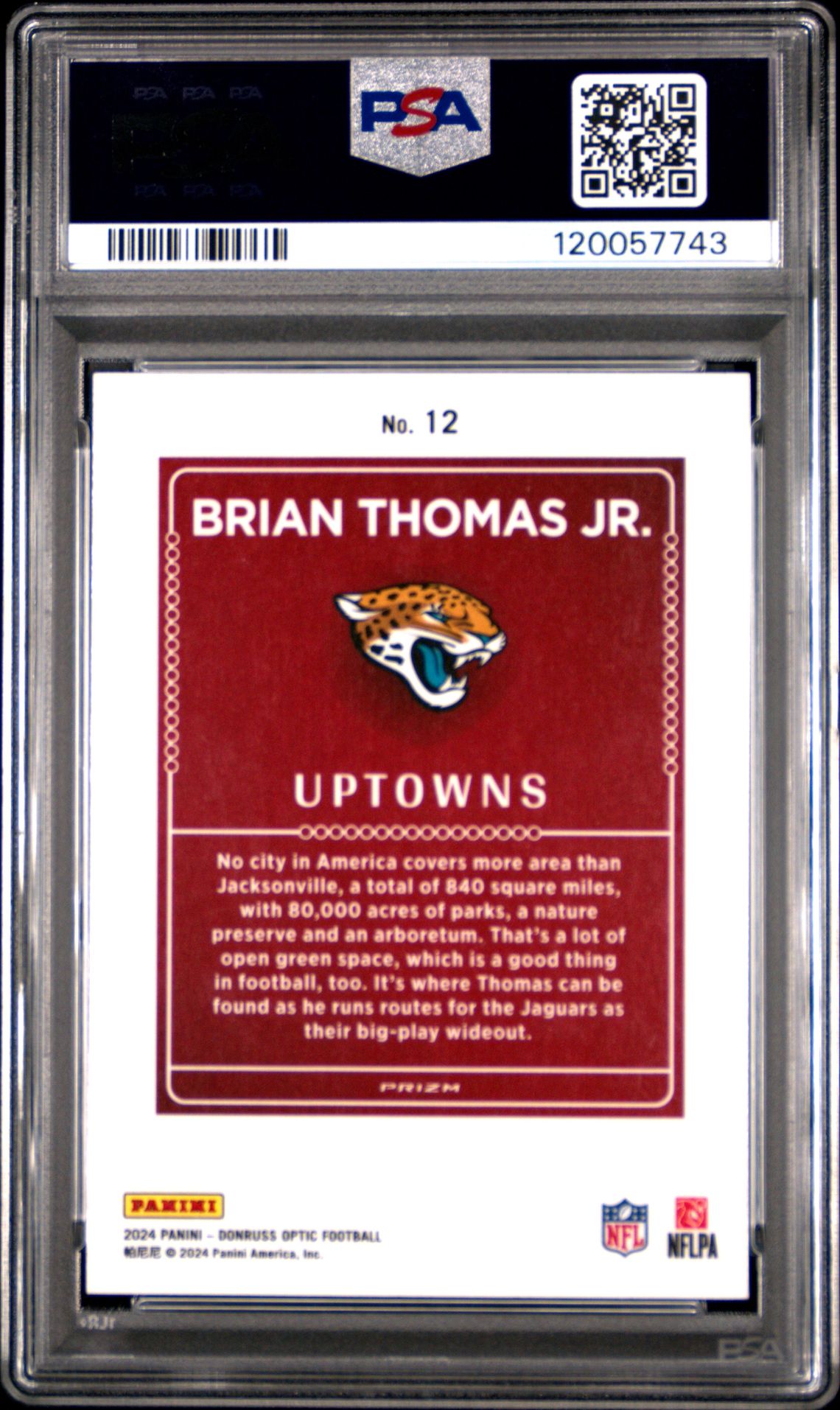 2024 Panini Donruss Optic Uptowns Brian Thomas Jr. #12 Gem Mt 10 back