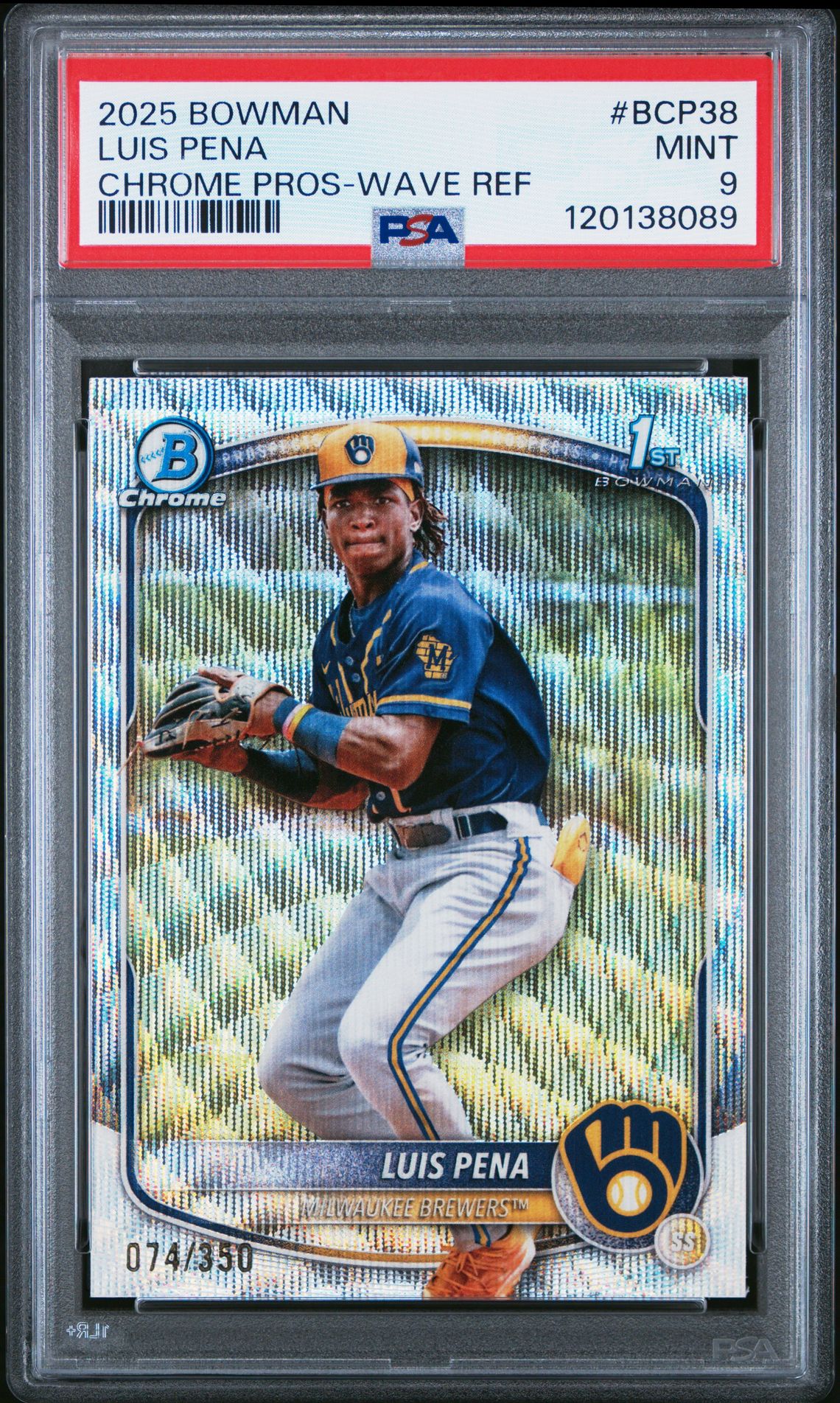 2025 Bowman Chrome Prospects Luis Pena #Bcp38 (Chrome Pros-Wave Ref) Mint 9 front