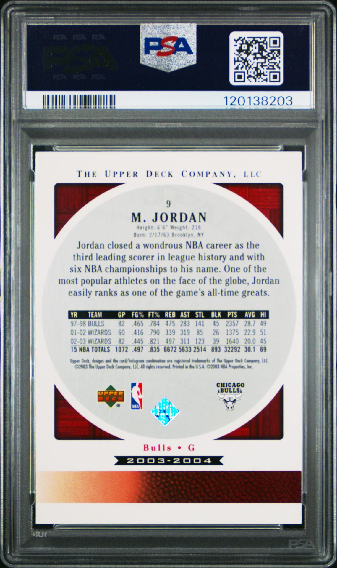 2003 Upper Deck Standing O! Michael Jordan #9 Mint 9 back