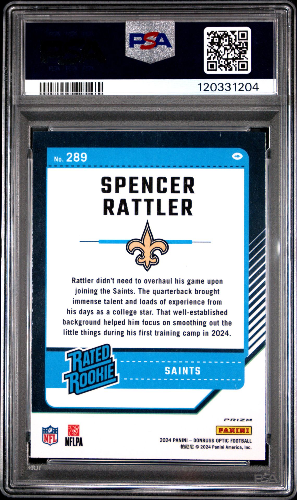 2024 Panini Donruss Optic Spencer Rattler #289 (Holo) Nm-Mt 8 back