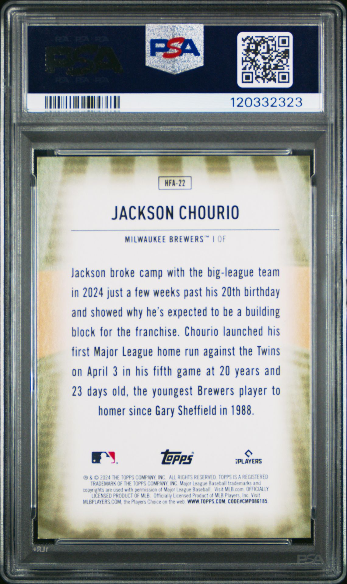 2024 Topps Home Field Advantage Jackson Chourio #Hfa22 (Update) Mint 9 back
