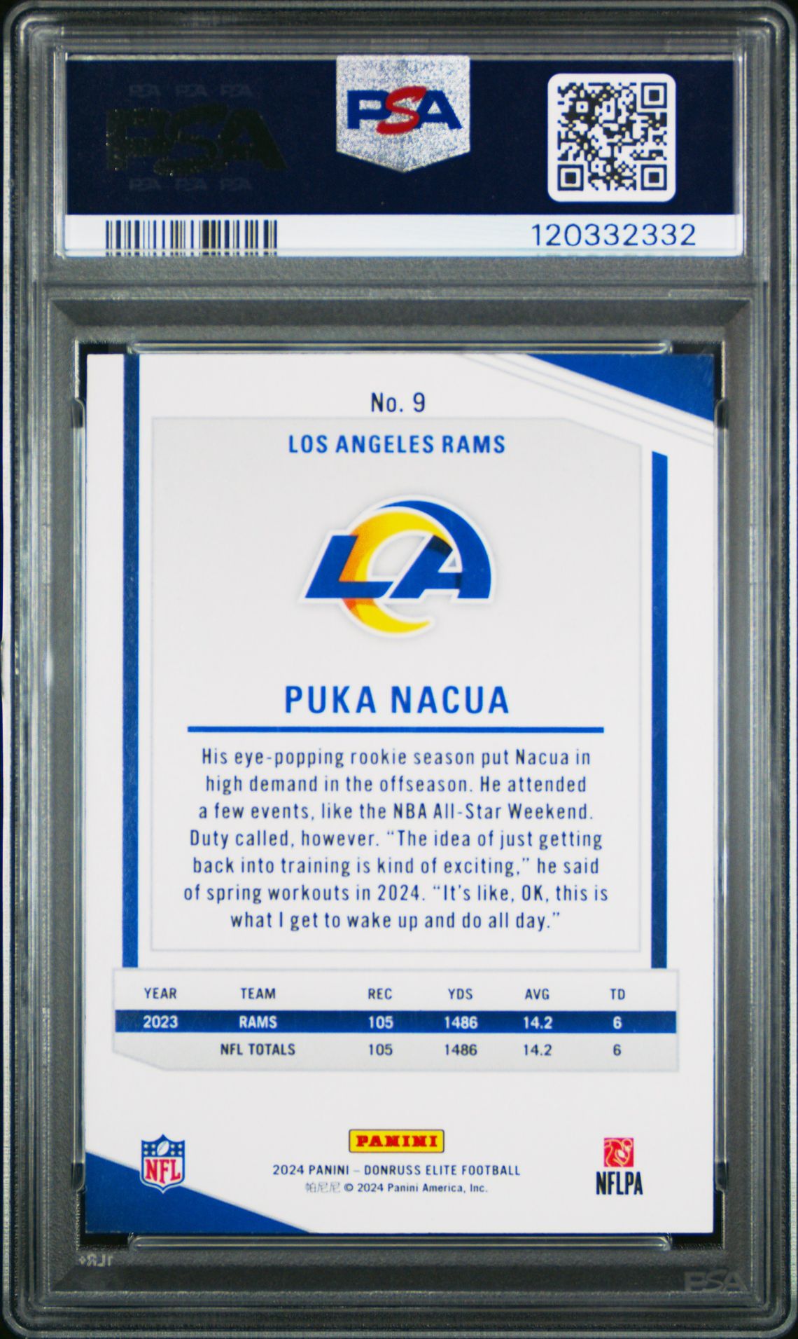 2024 Panini Donruss Elite Puka Nacua #9 (Status Sparkle) Mint 9 back