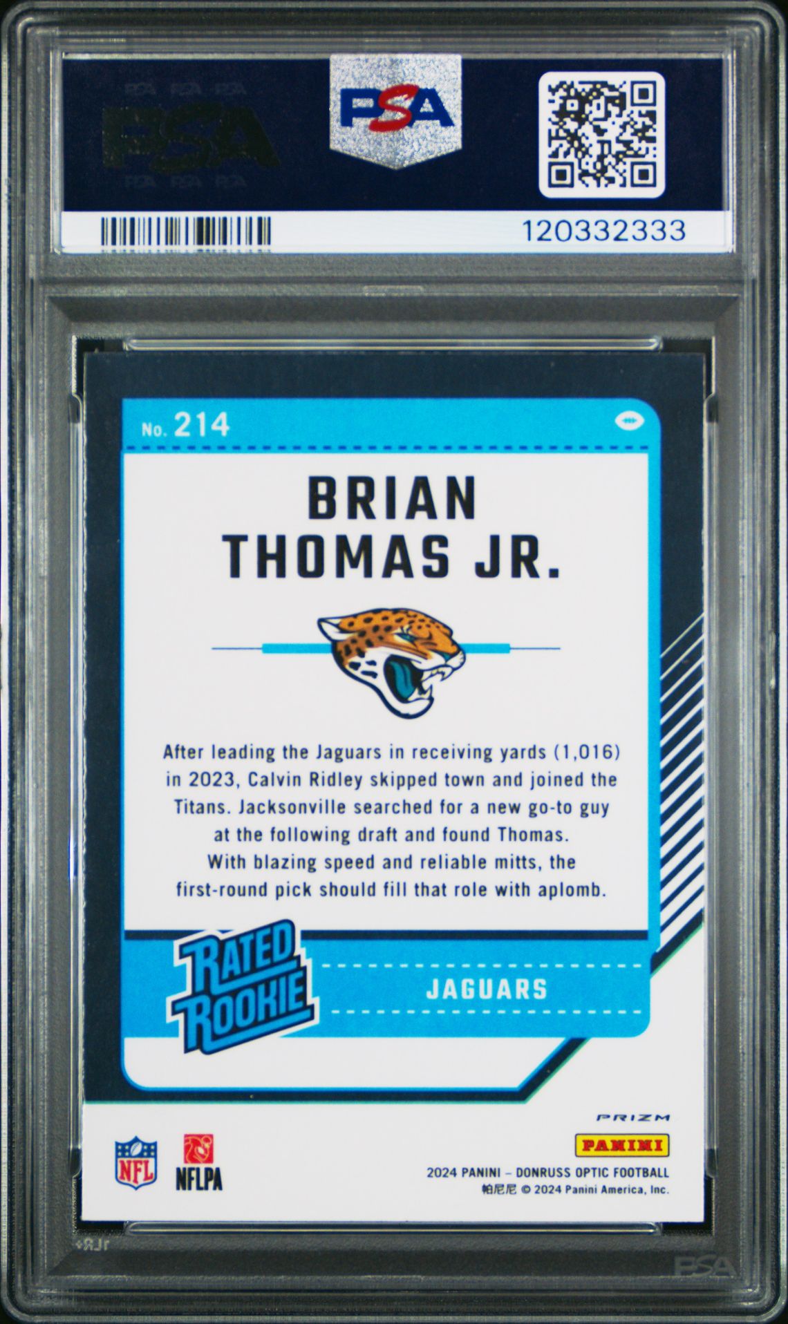 2024 Panini Donruss Optic Brian Thomas Jr. #214 (Stars) Gem Mt 10 back
