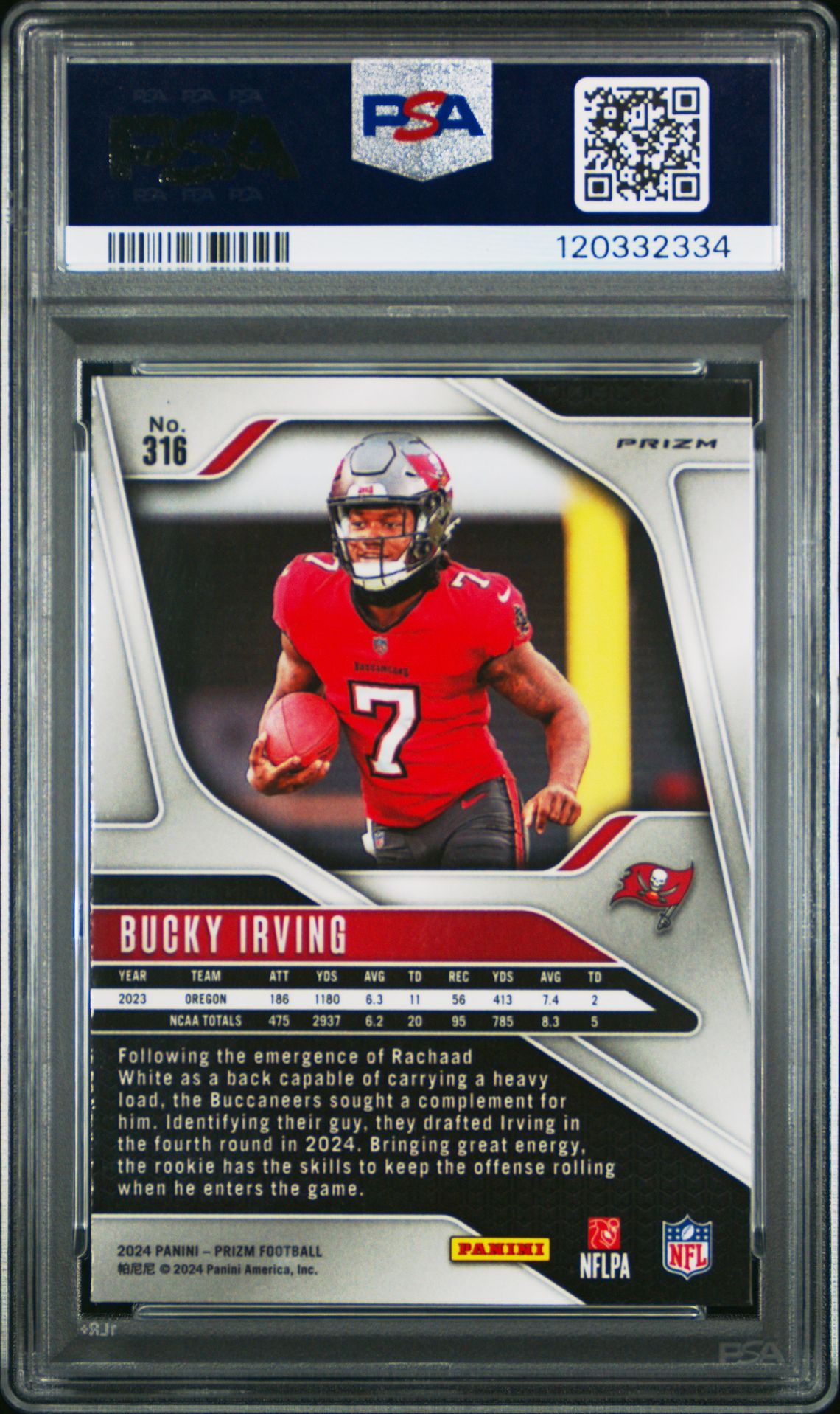 2024 Panini Prizm Bucky Irving #316 (Orange Ice) Mint 9 back