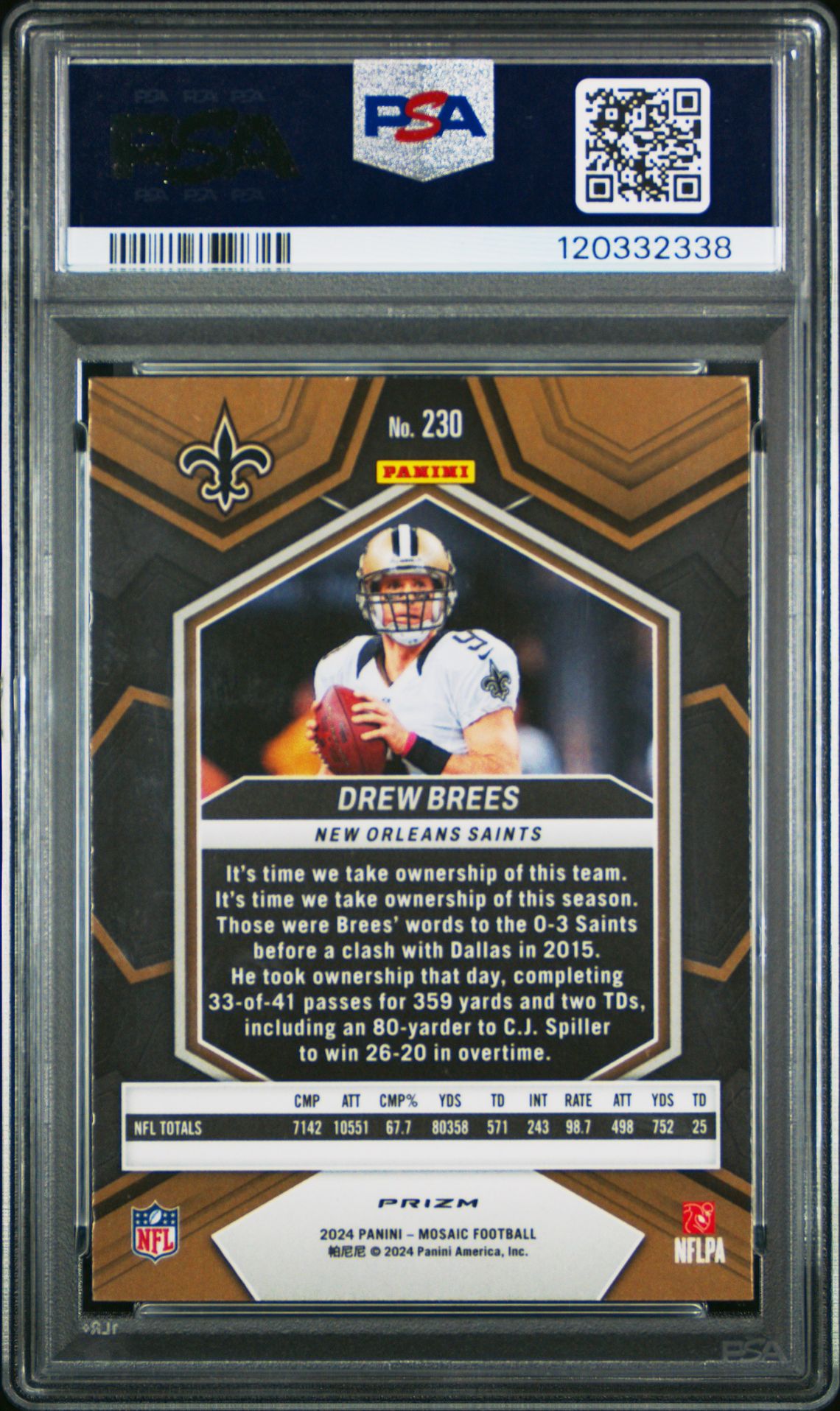 2024 Panini Mosaic Drew Brees #230 (Genesis) Gem Mt 10 back
