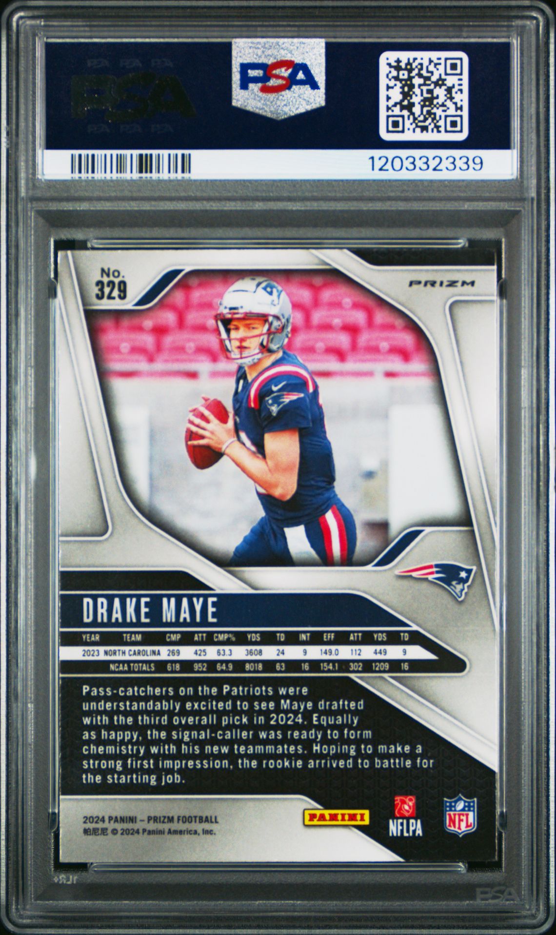2024 Panini Prizm Drake Maye #329 (Disco Prizm) Mint 9 back