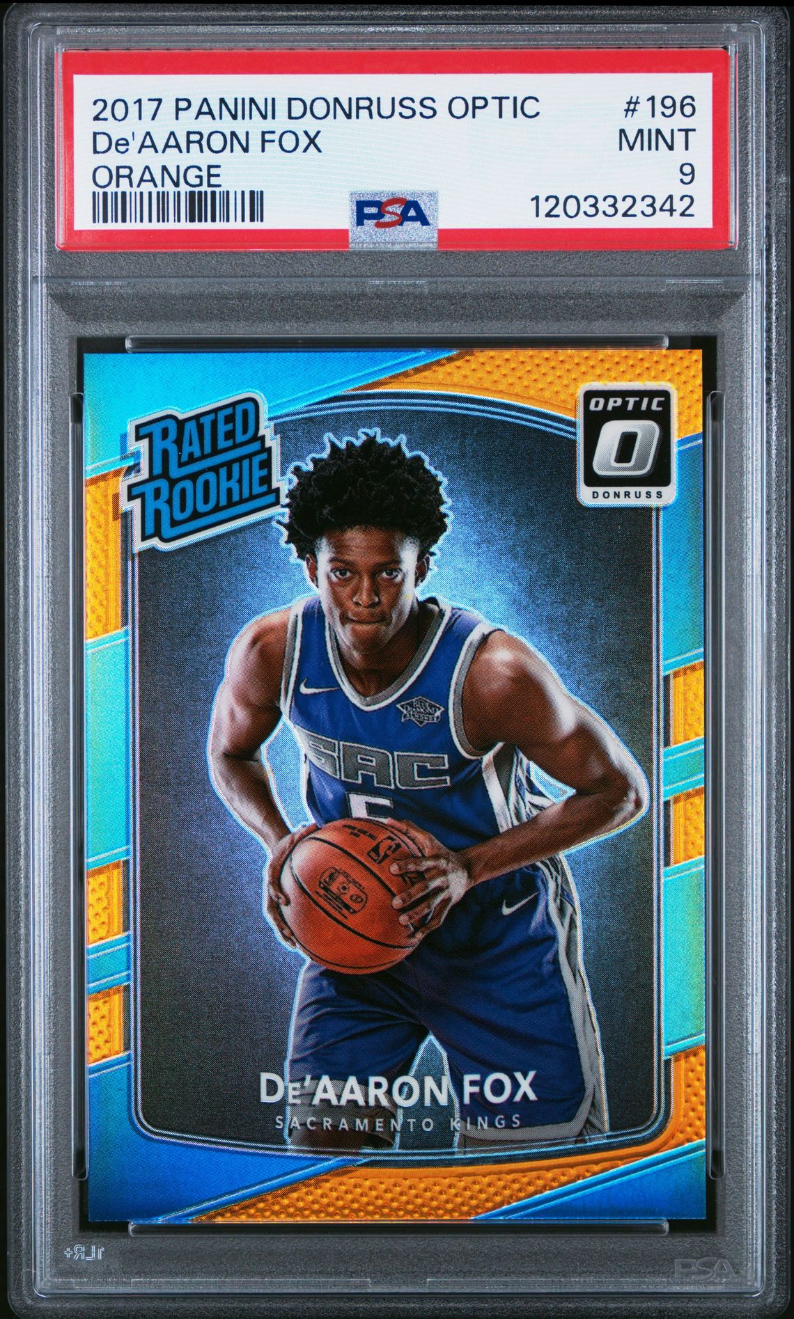 2017 Panini Donruss Optic De'aaron Fox #196 (Orange) Mint 9 front