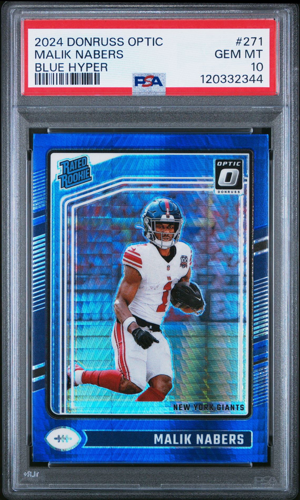 2024 Panini Donruss Optic Malik Nabers #271 (Blue Hyper) Gem Mt 10 front