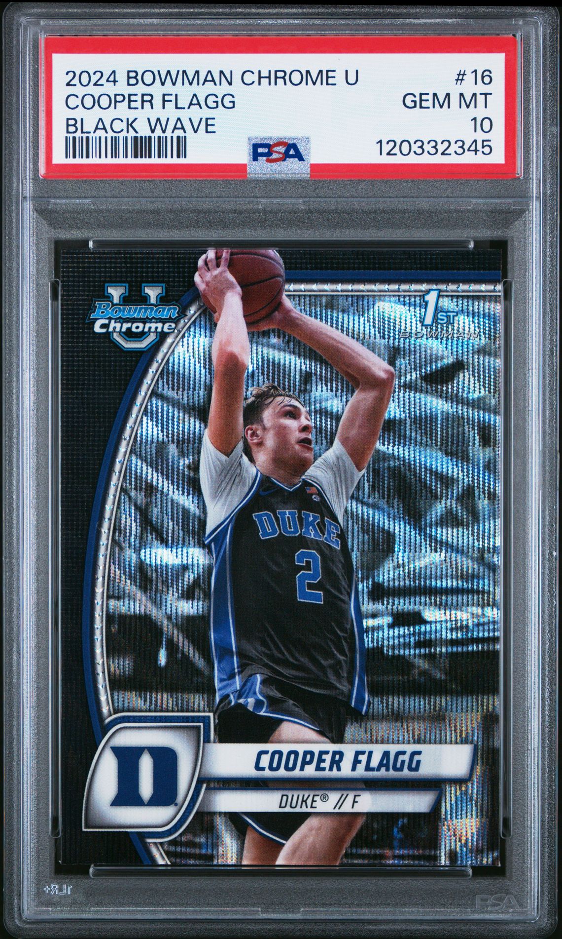 2024 Bowman Chrome University Cooper Flagg #16 (Black Wave) Gem Mt 10 front