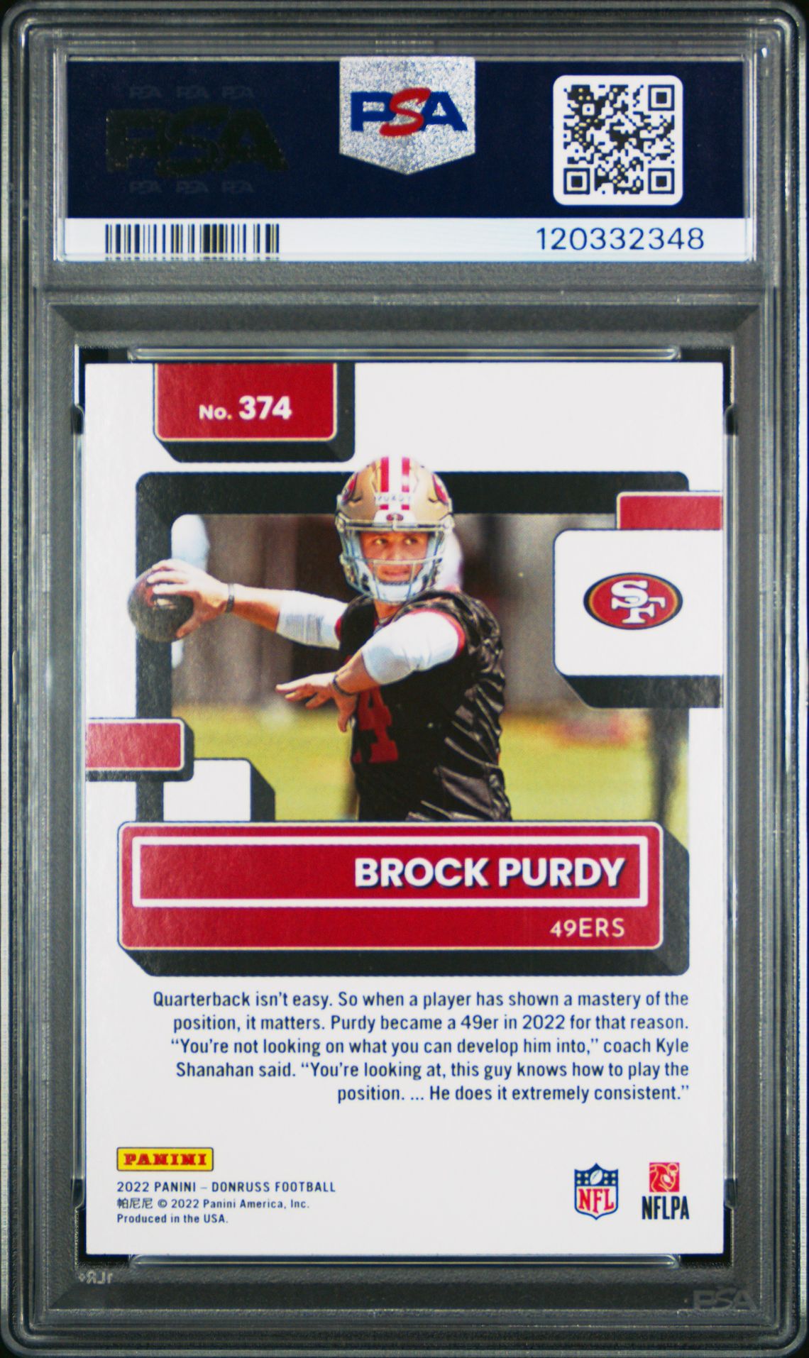 2022 Panini Donruss Brock Purdy #374 Mint 9 back