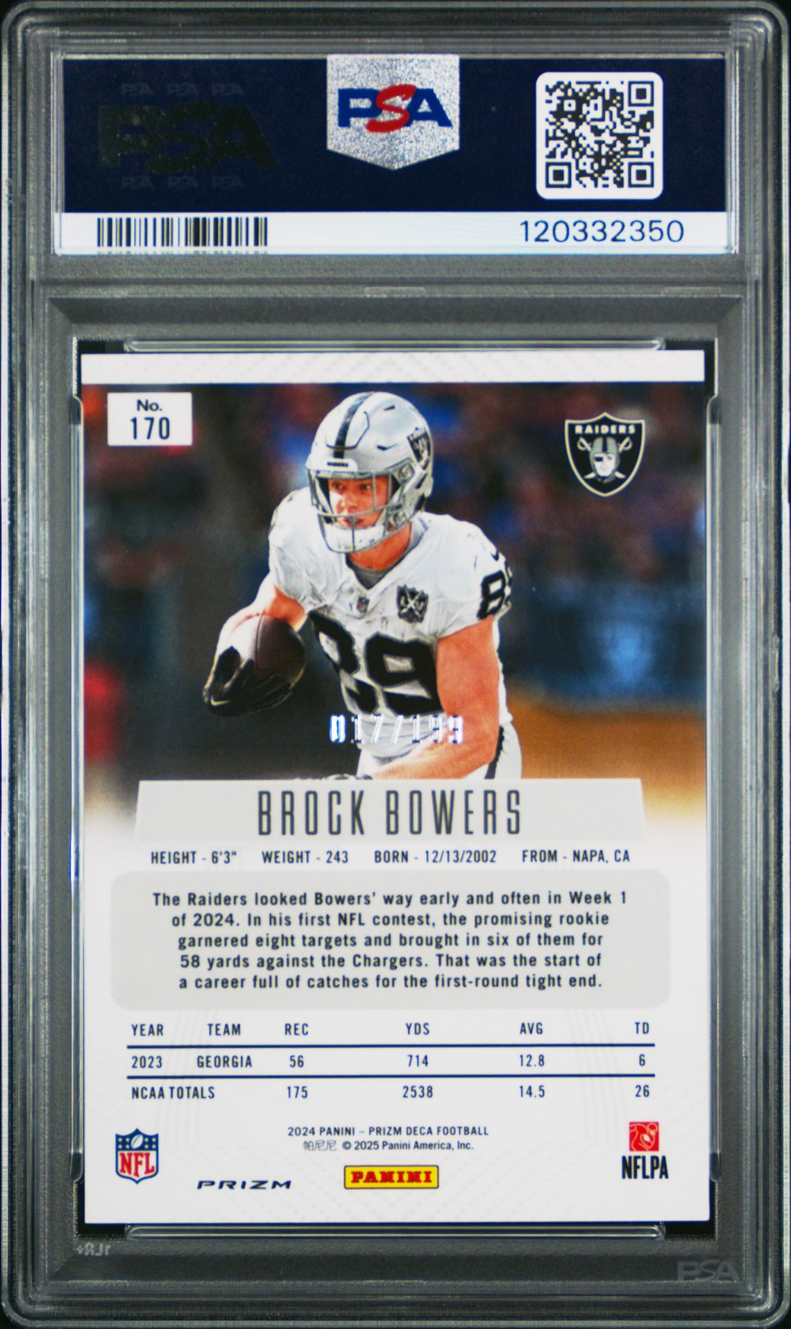 2024 Panini Prizm Deca Brock Bowers #170 (Red Prizm) Mint 9 back