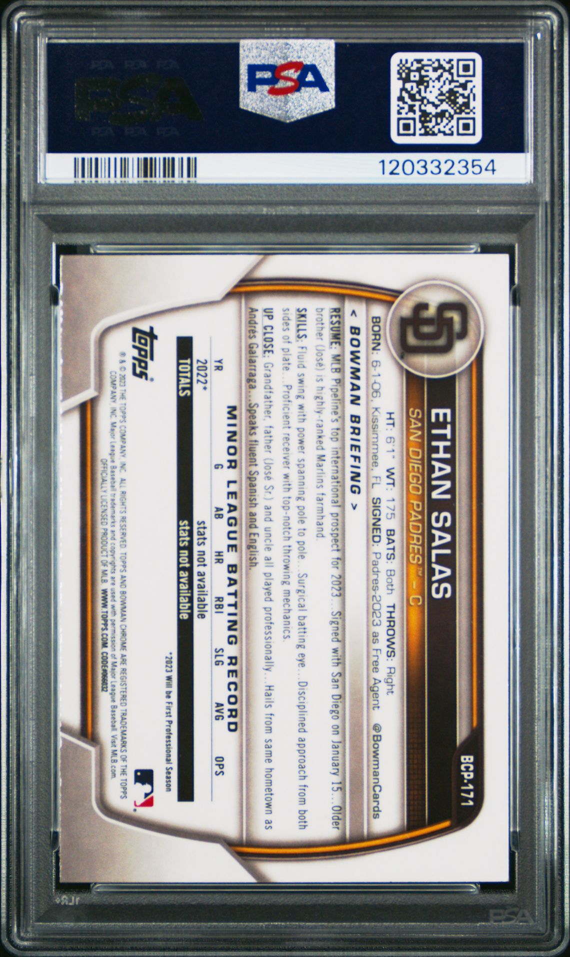 2023 Bowman Mega Box Chrome Ethan Salas #171 Mint 9 back