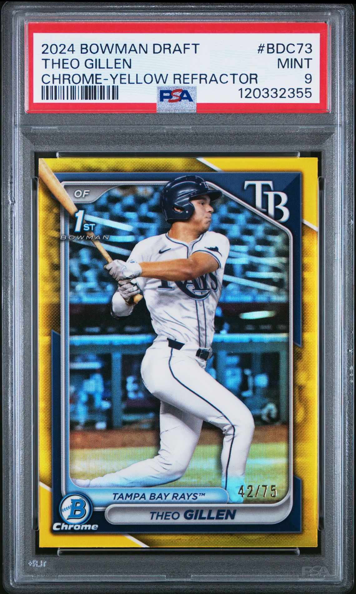 2024 Bowman Draft Theo Gillen #Bdc73 (Chrome-Yellow Refractor) Mint 9 front