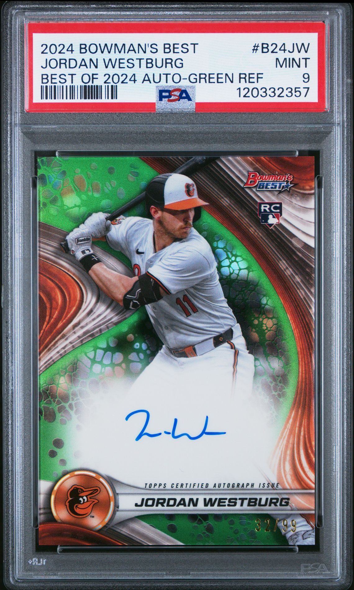 2024 Bowman's Best Best Of 2024 Autographs Jordan Westburg #B24Jw (Best Of 2024 Auto-Green Ref) Mint 9 front