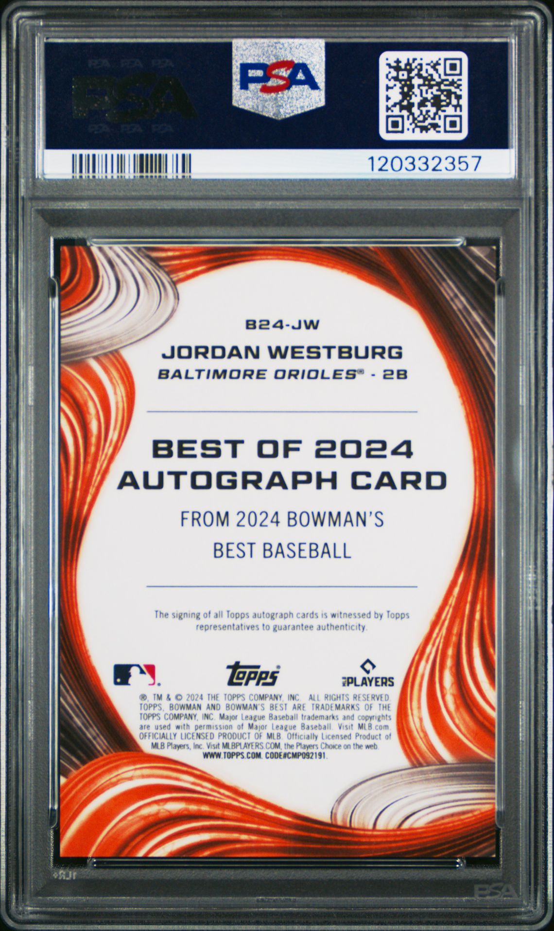 2024 Bowman's Best Best Of 2024 Autographs Jordan Westburg #B24Jw (Best Of 2024 Auto-Green Ref) Mint 9 back