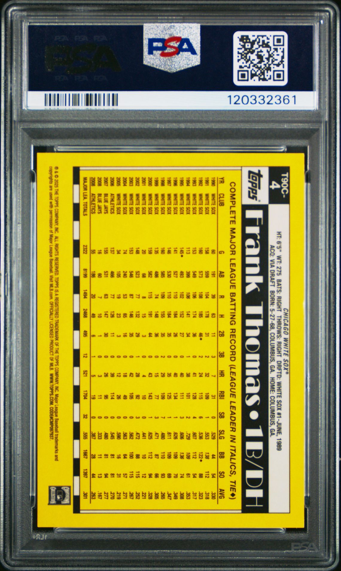 2025 Topps Silver Pack 1990 Chrome Promo Frank Thomas #4 (Gold) Mint 9 back