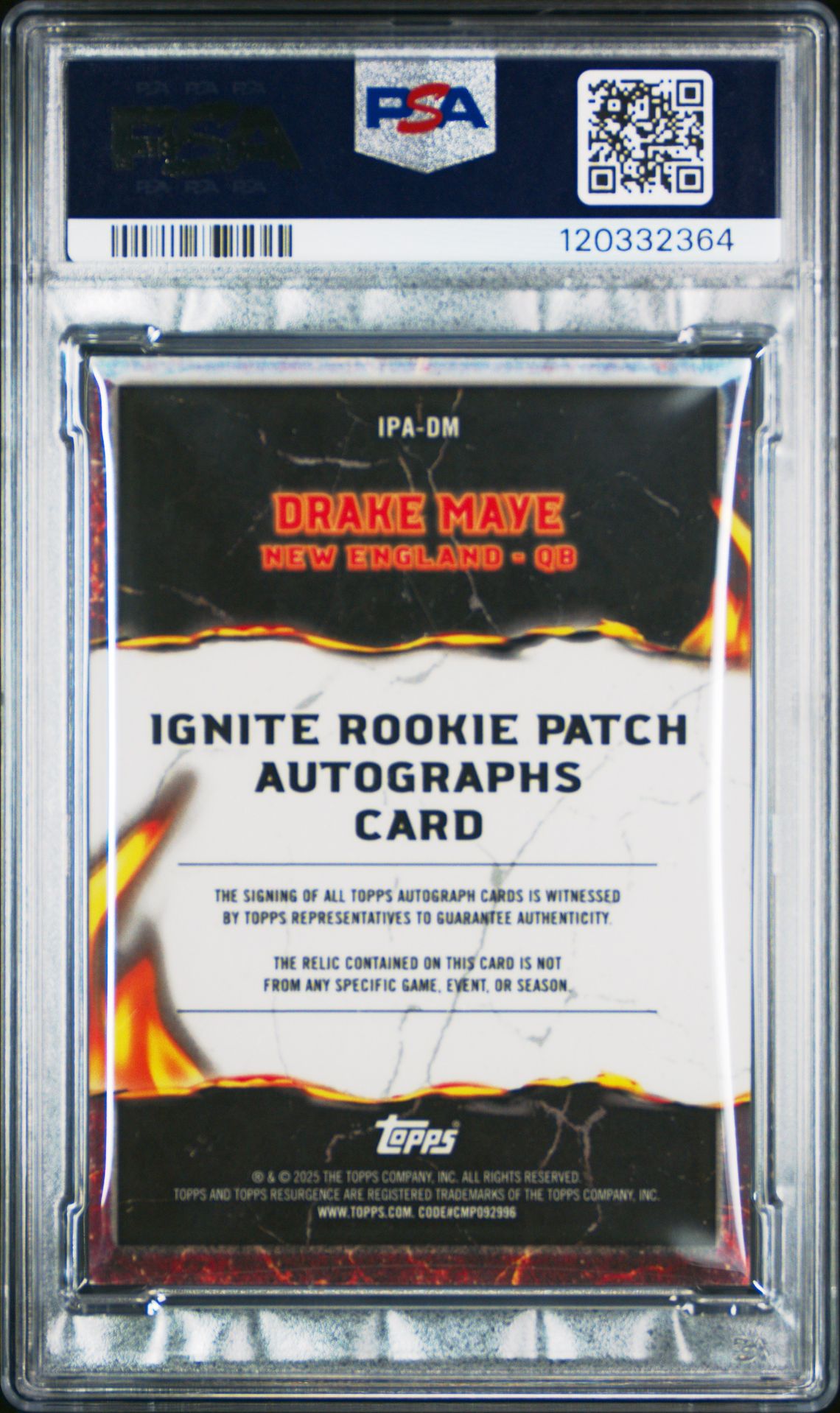 2024 Topps Resurgence Ignite Rookie Patch Autographs Drake Maye #Ipadm (Ignite Rpa-Gold Power Surge) Mint 9 back