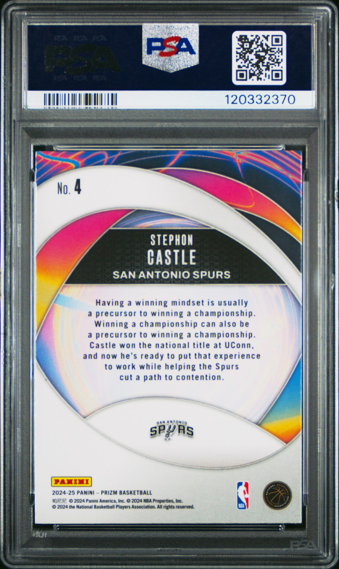 2024 Panini Prizm Instant Impact Stephon Castle #4 Gem Mt 10 back