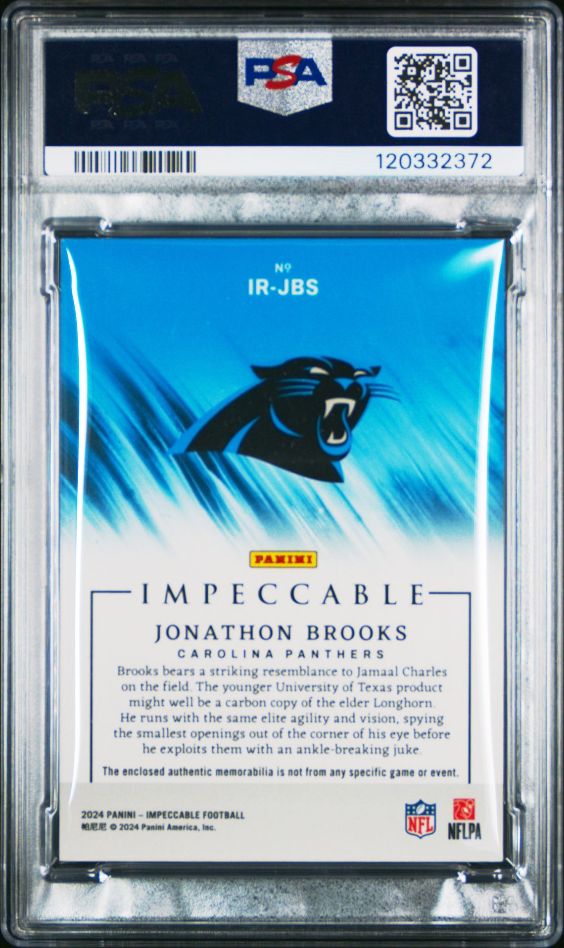 2024 Panini Impeccable Impatchable Rookies Jonathon Brooks #Irjbs Mint 9 back