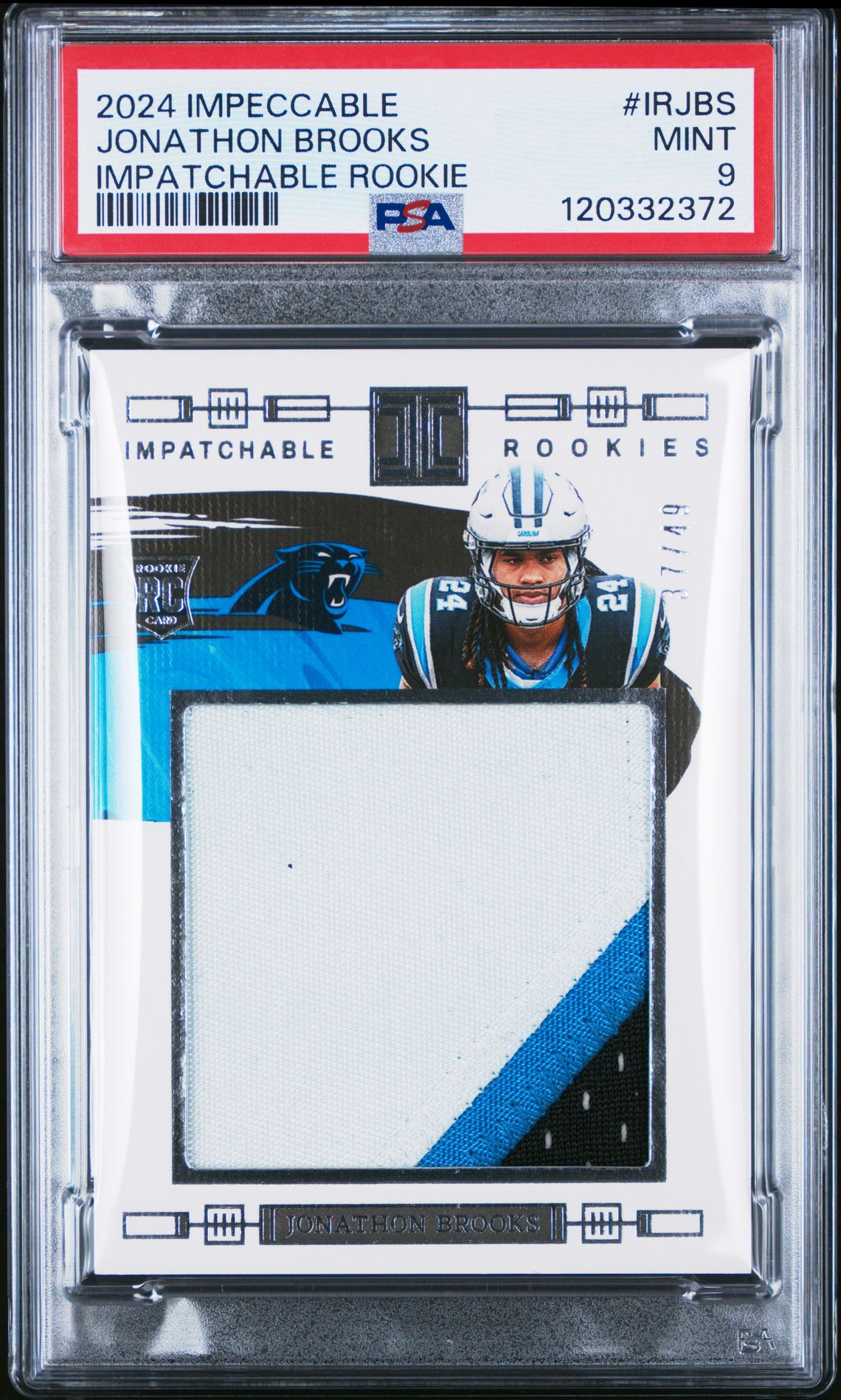 2024 Panini Impeccable Impatchable Rookies Jonathon Brooks #Irjbs Mint 9 front