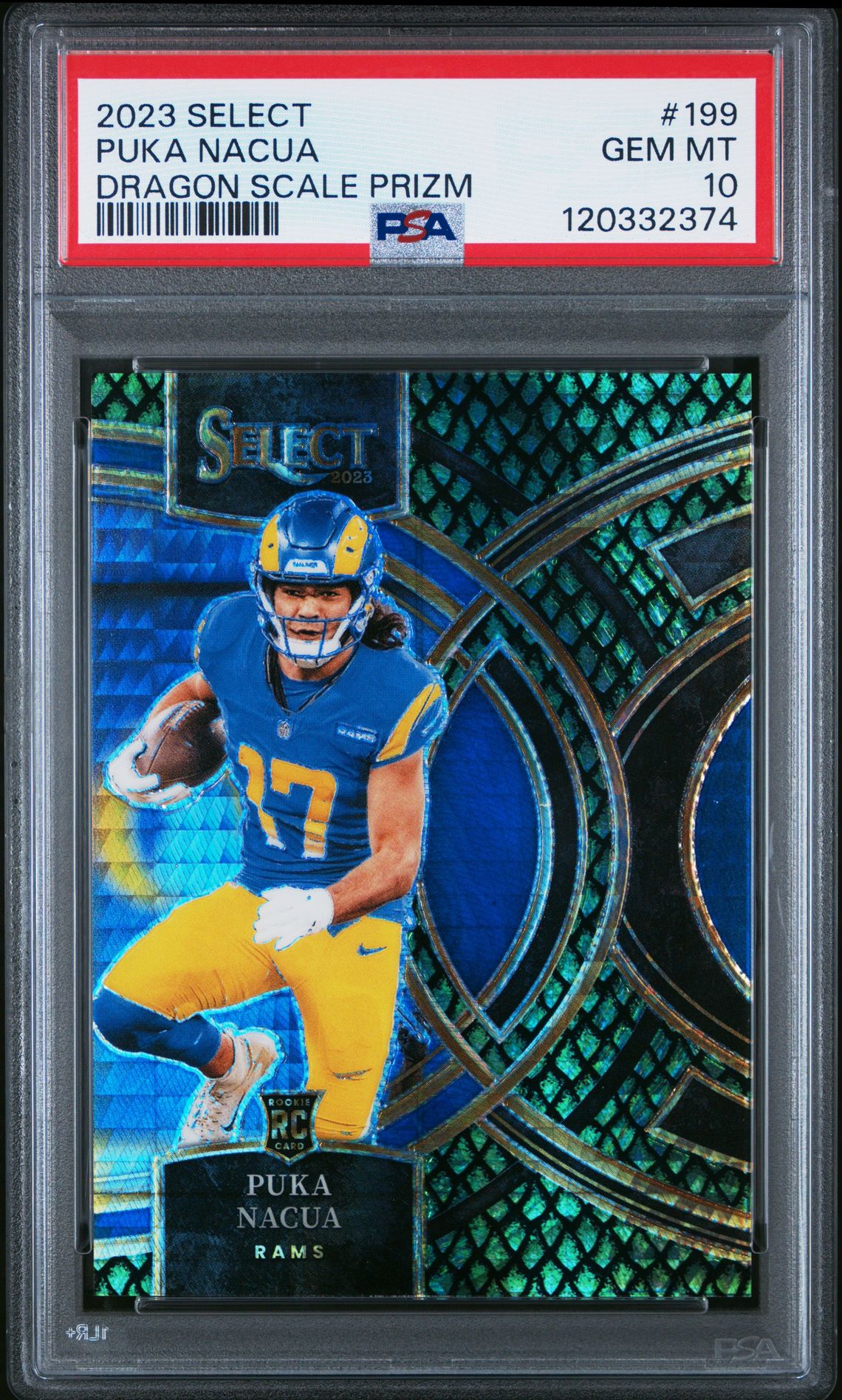 2023 Panini Select Puka Nacua #199 (Dragon Scale Prizm) Gem Mt 10 front