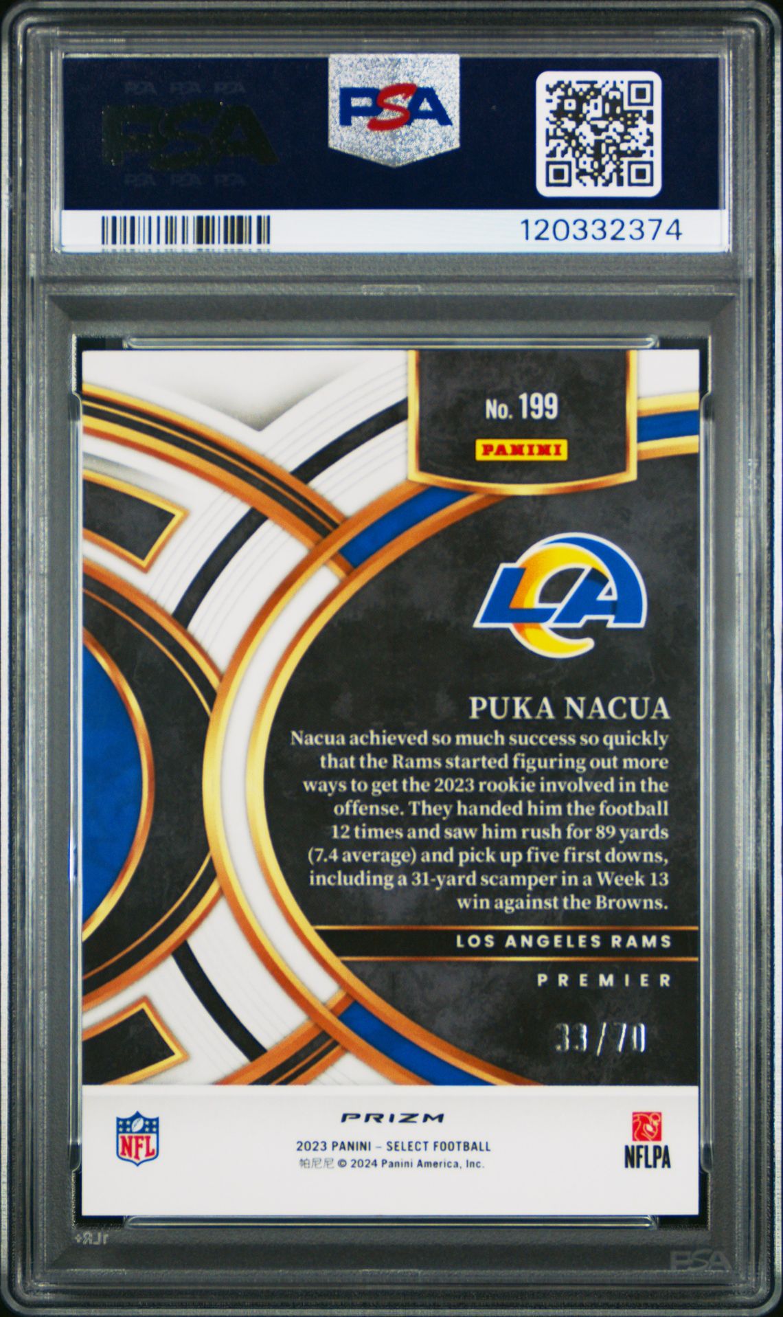 2023 Panini Select Puka Nacua #199 (Dragon Scale Prizm) Gem Mt 10 back