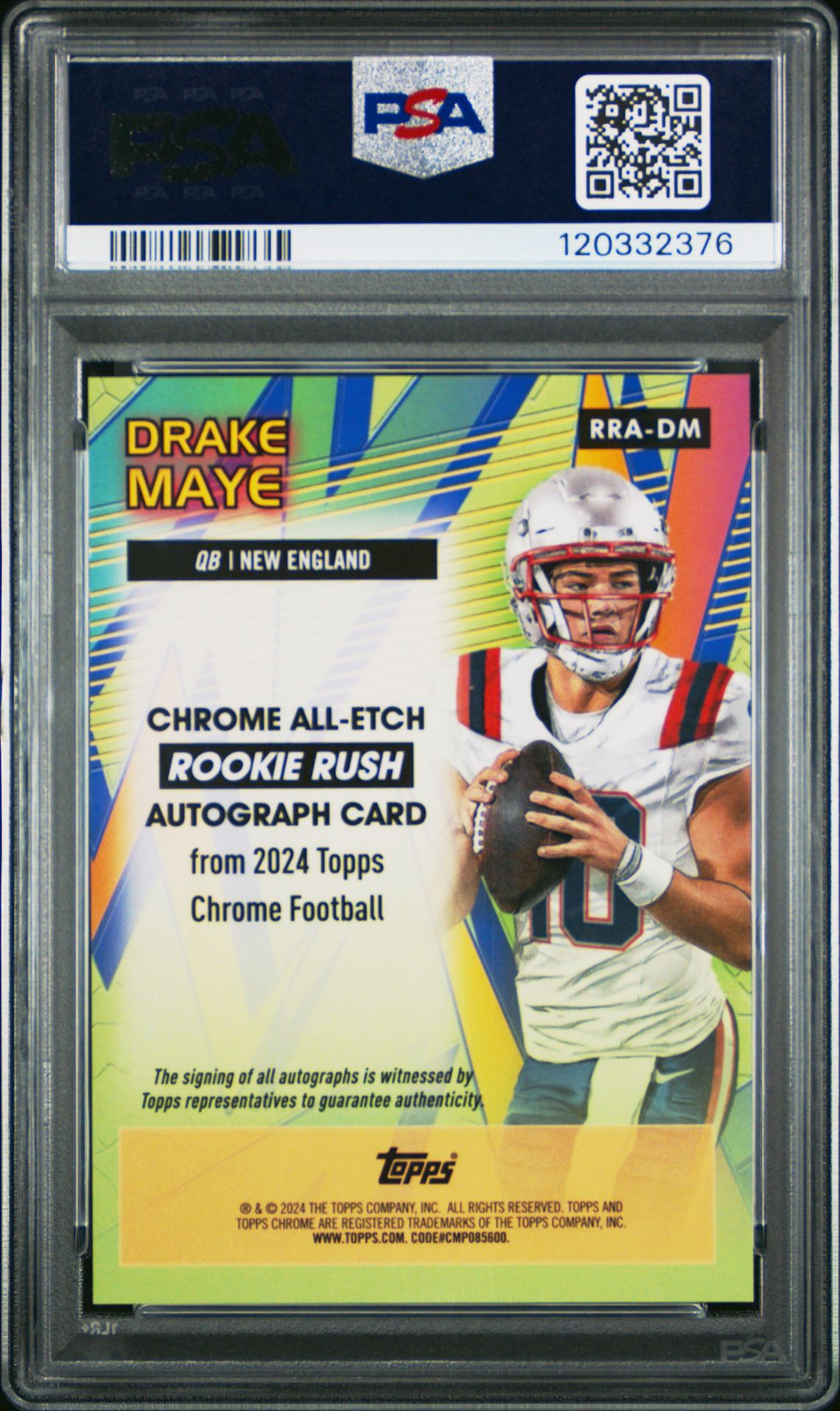 2024 Topps Chrome Chrome All-Etch Rookie Rush Autographs Drake Maye #Rradm Gem Mt 10 back