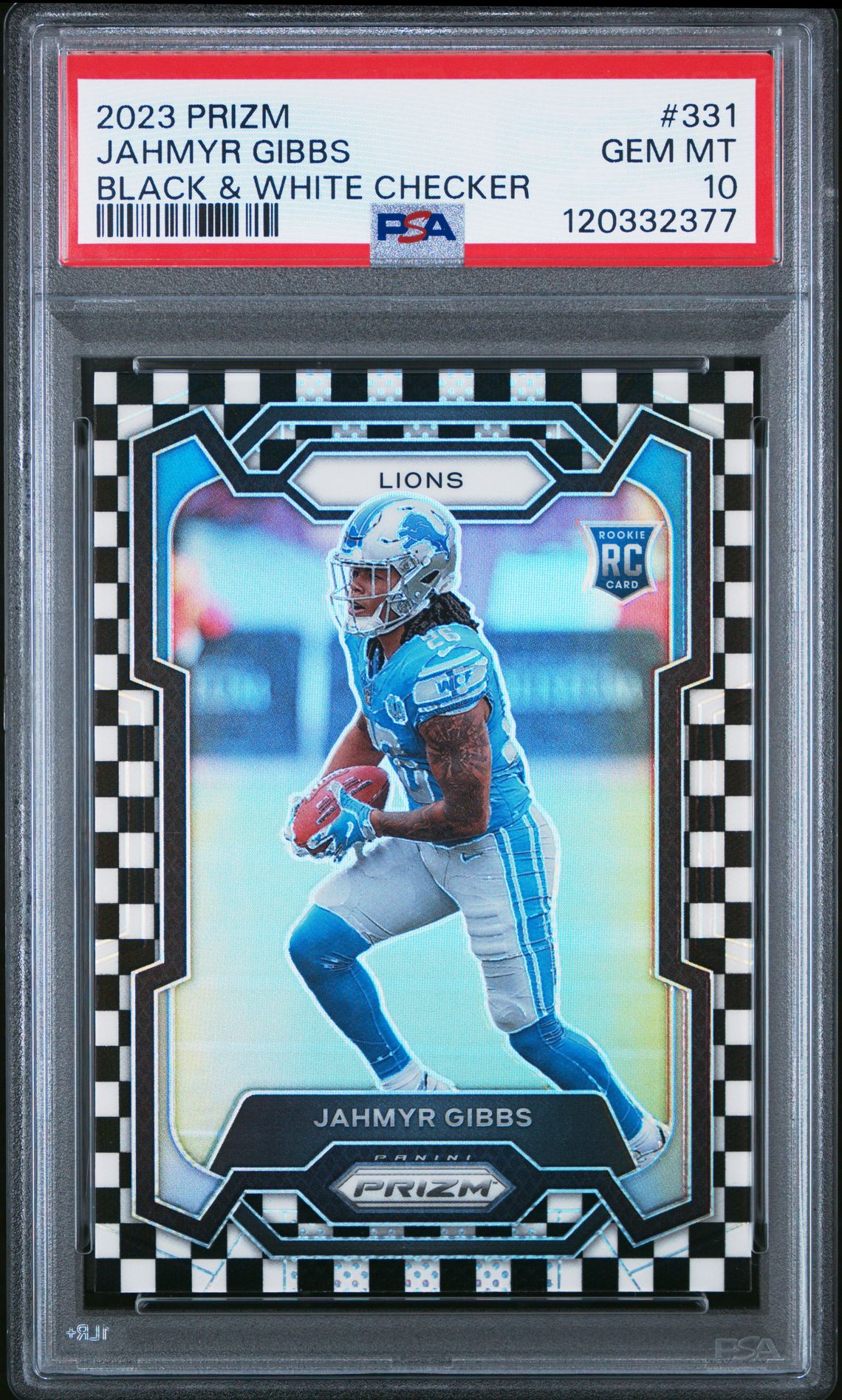 2023 Panini Prizm Jahmyr Gibbs #331 (Black & White Checker) Gem Mt 10 front