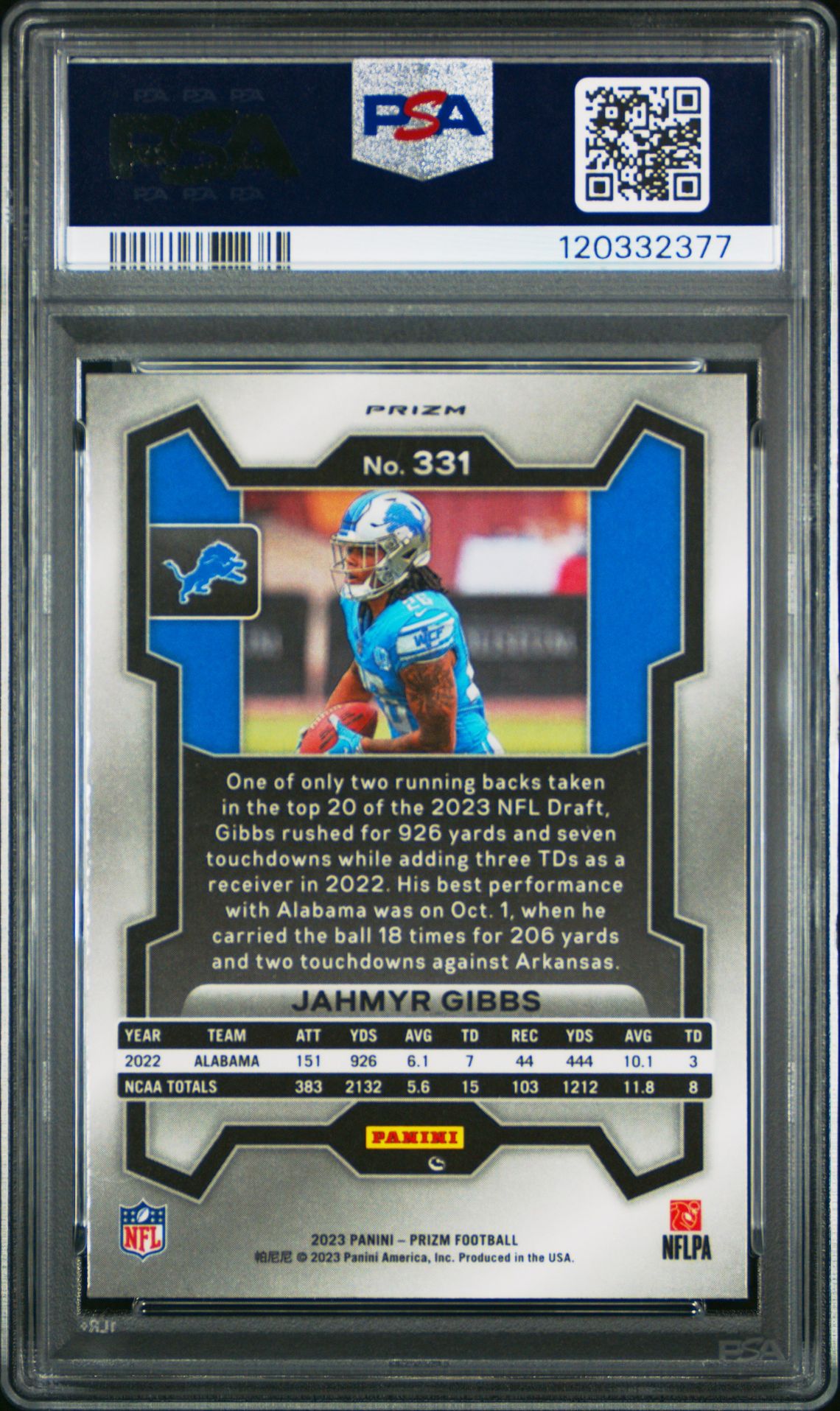 2023 Panini Prizm Jahmyr Gibbs #331 (Black & White Checker) Gem Mt 10 back