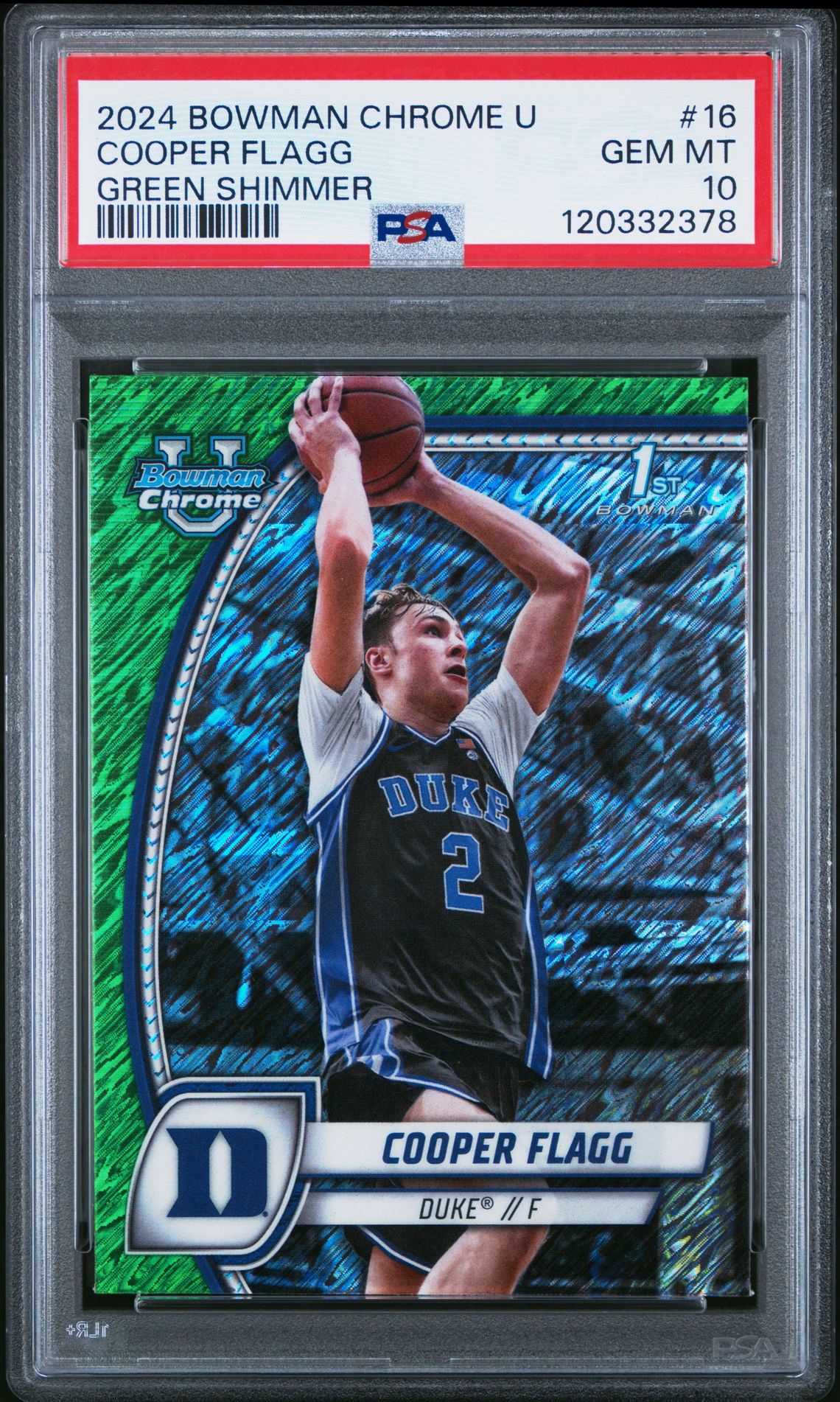 2024 Bowman Chrome University Cooper Flagg #16 (Green Shimmer) Gem Mt 10 front