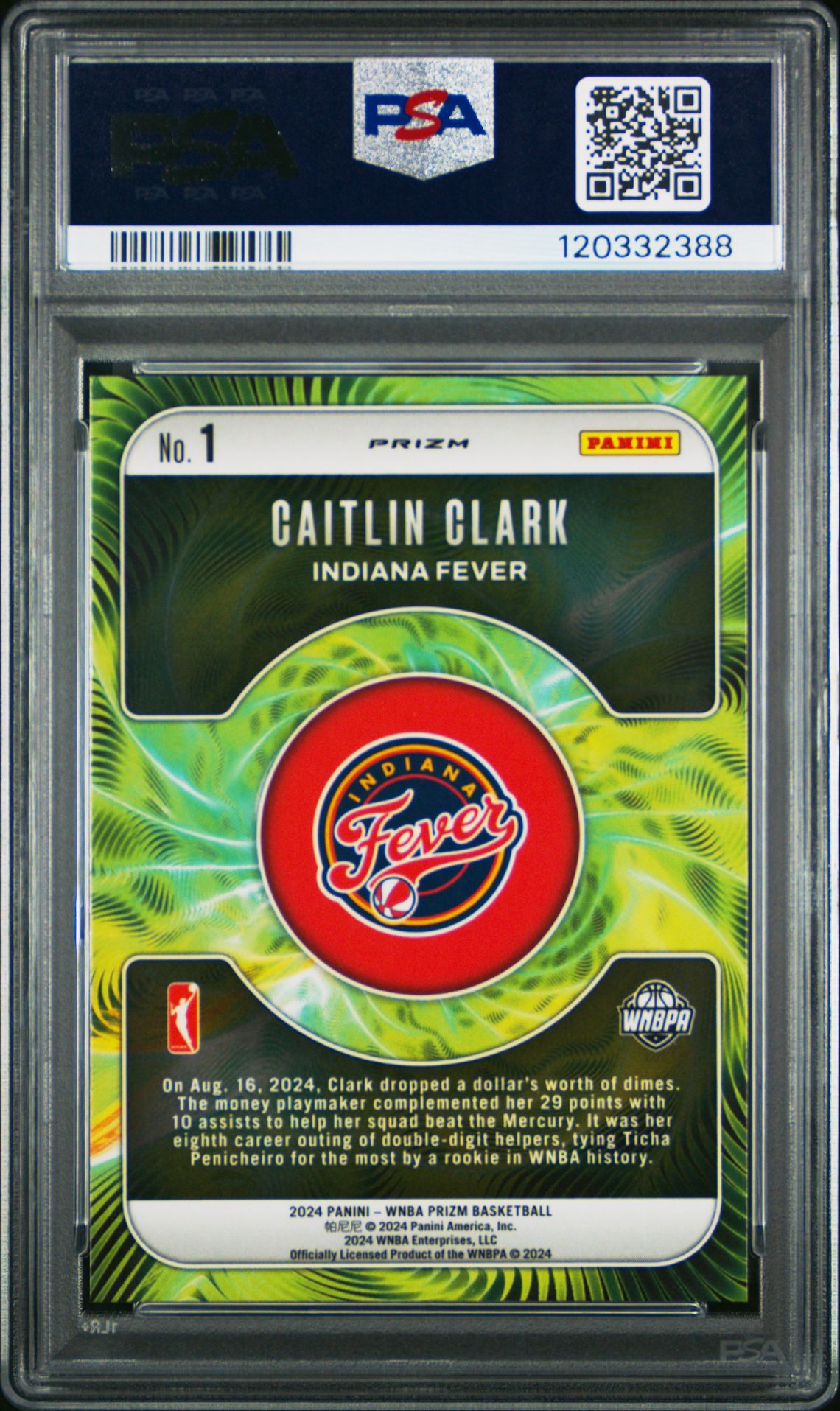 2024 Panini Prizm Wnba Fractal Caitlin Clark #1 (Fractal-Green Prizm) Gem Mt 10 back