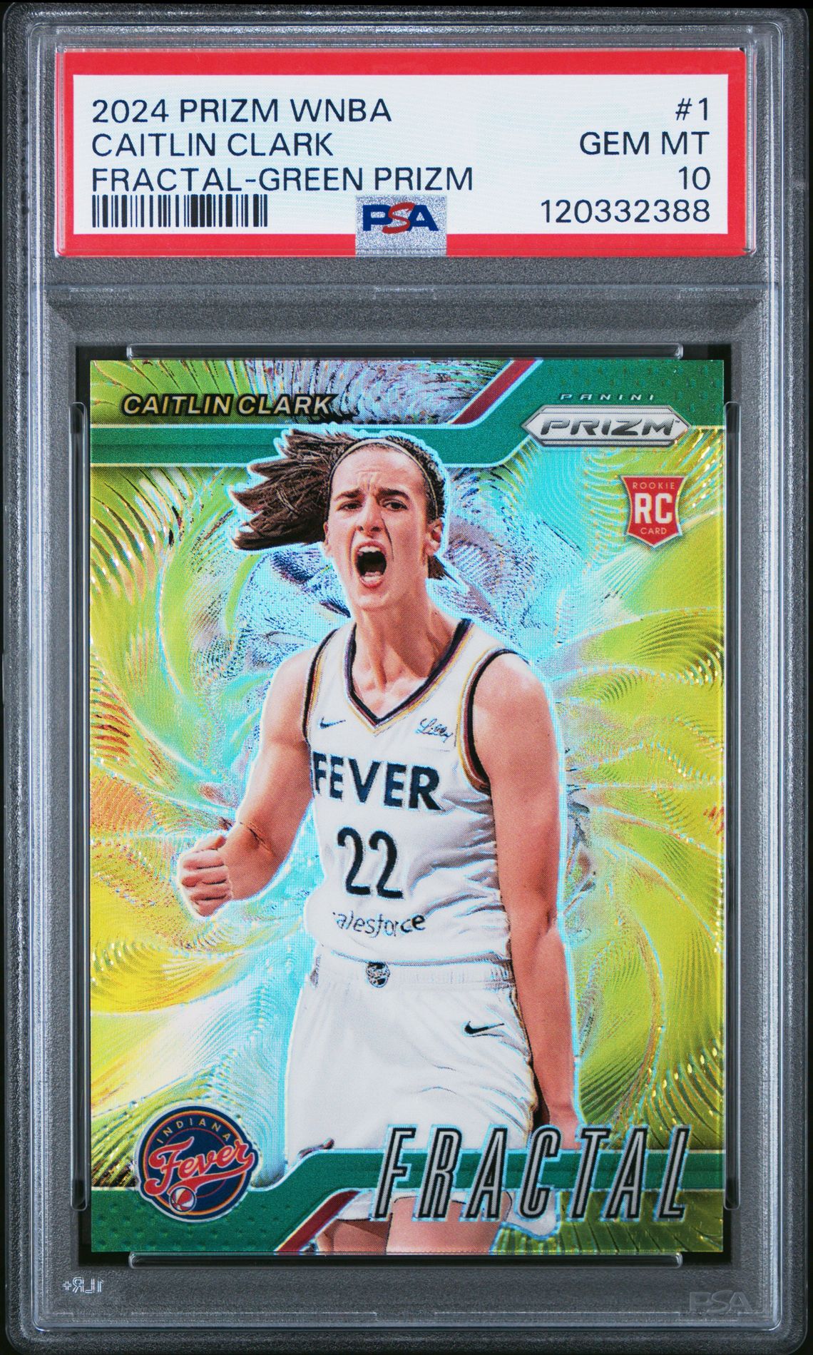 2024 Panini Prizm Wnba Fractal Caitlin Clark #1 (Fractal-Green Prizm) Gem Mt 10 front
