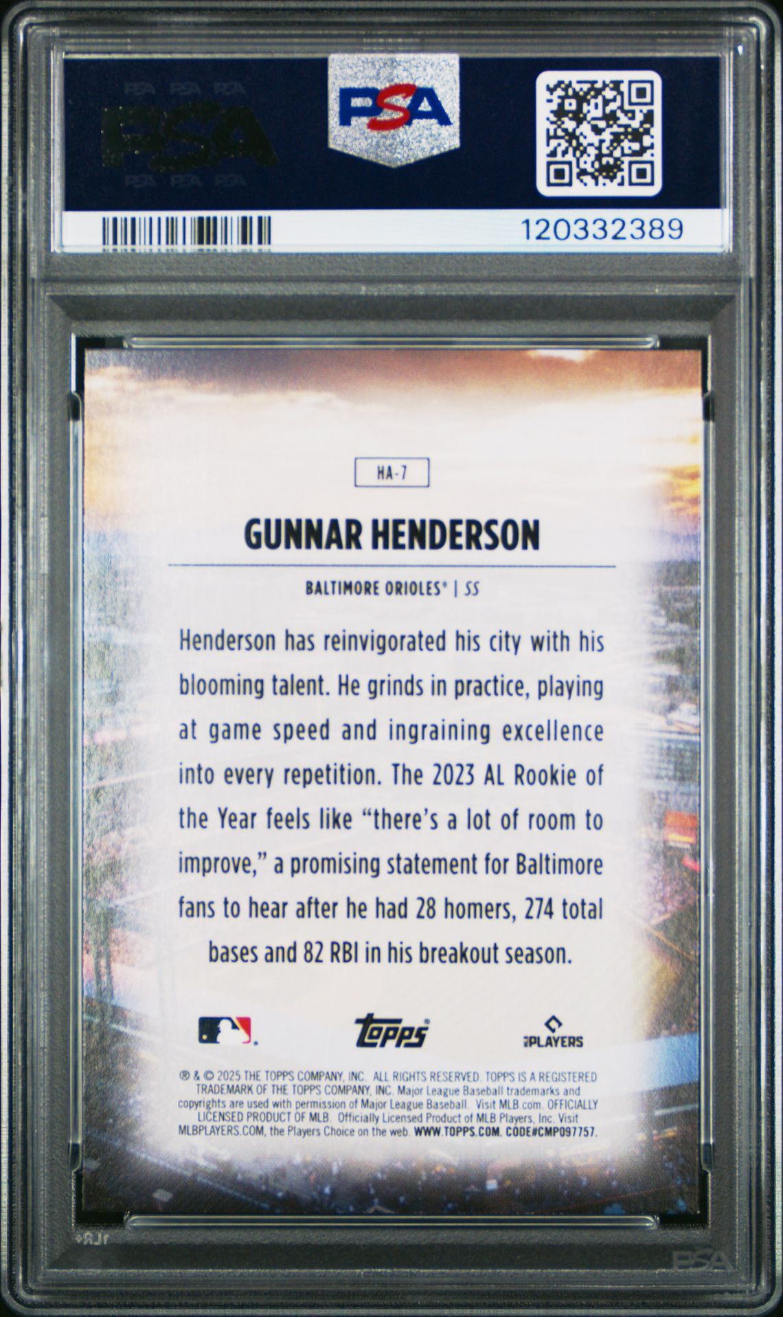 2025 Topps Home Field Advantage Gunnar Henderson #Ha7 Mint 9 back