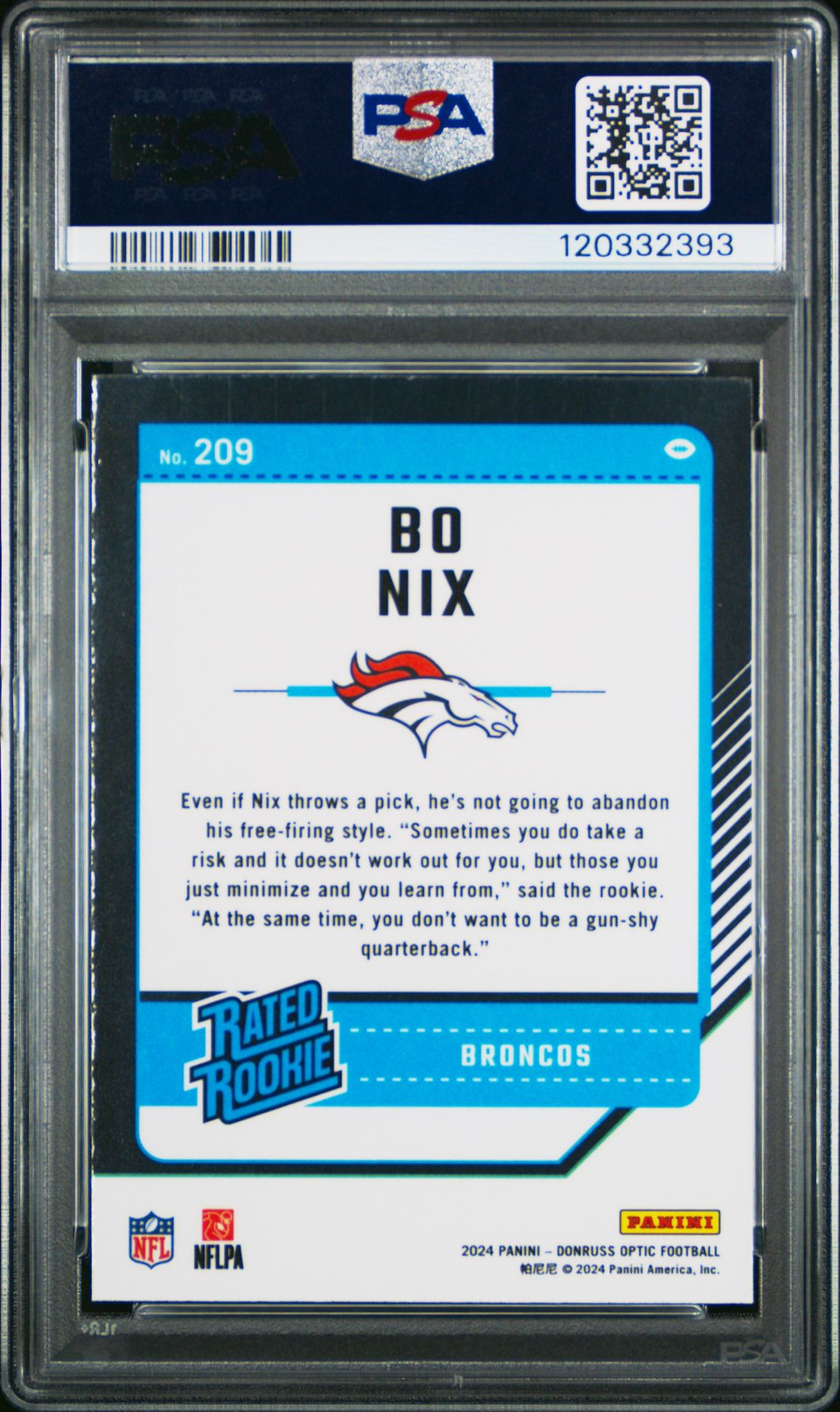 2024 Panini Donruss Optic Bo Nix #209 Mint 9 back