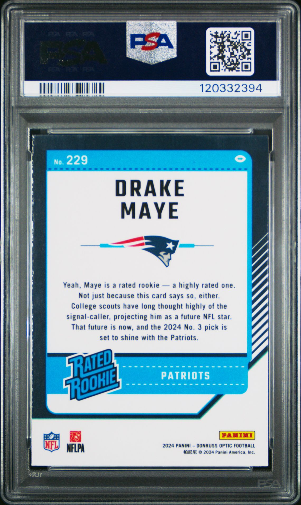 2024 Panini Donruss Optic Drake Maye #229 Gem Mt 10 back