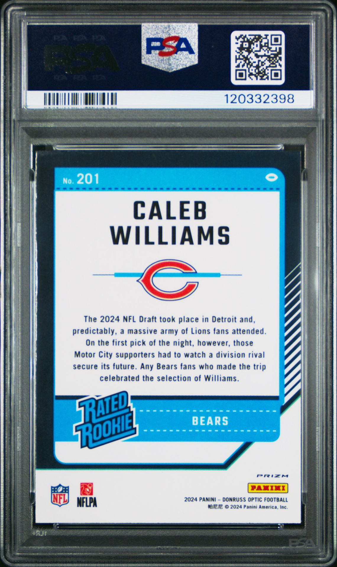 2024 Panini Donruss Optic Caleb Williams #201 (Purple Shock) Mint 9 back
