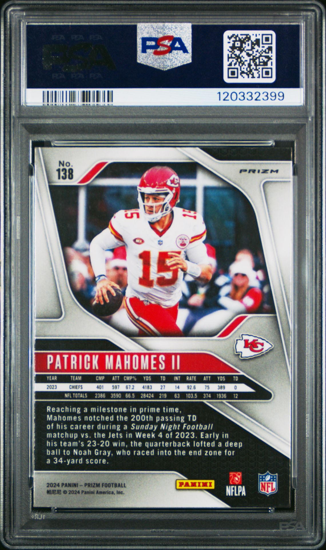 2024 Panini Prizm Patrick Mahomes Ii #138 (Red/White/Blue Prizm) Mint 9 back